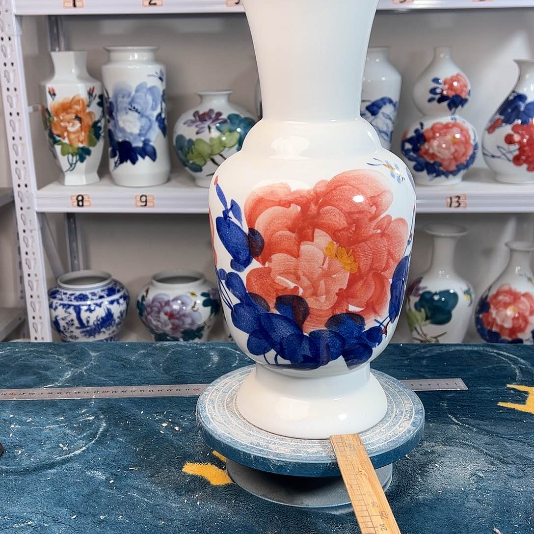 摆件景德镇陶瓷花古红牡