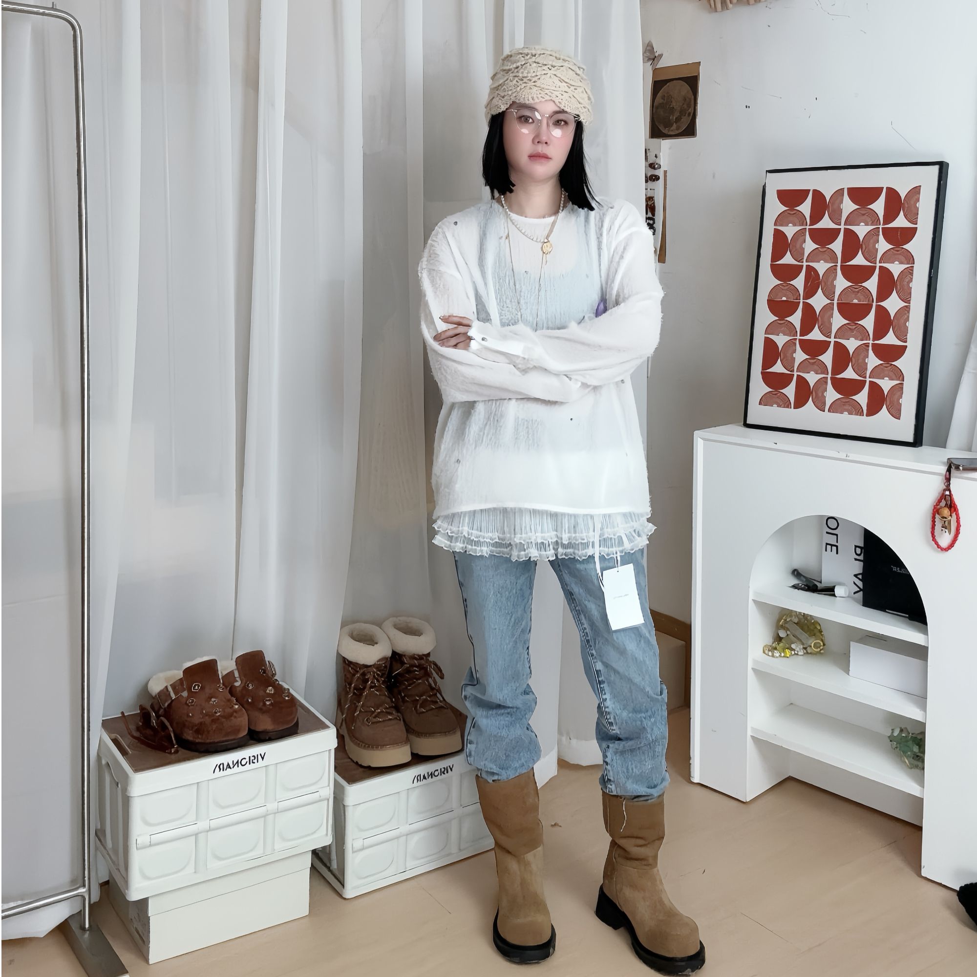 YOUWEI有尾授权25春季新款绒毛感手工钉珠上衣Y1625111