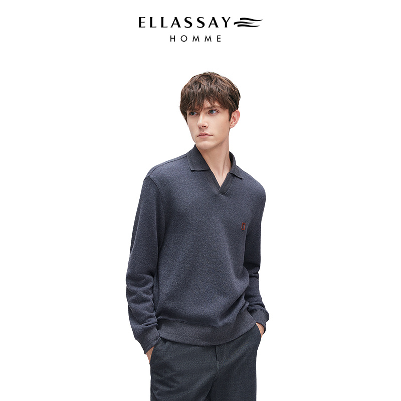 【琥珀流光】ELLASSAY歌力思25秋冬羊绒天丝棉混纺海鸥领长袖卫衣男