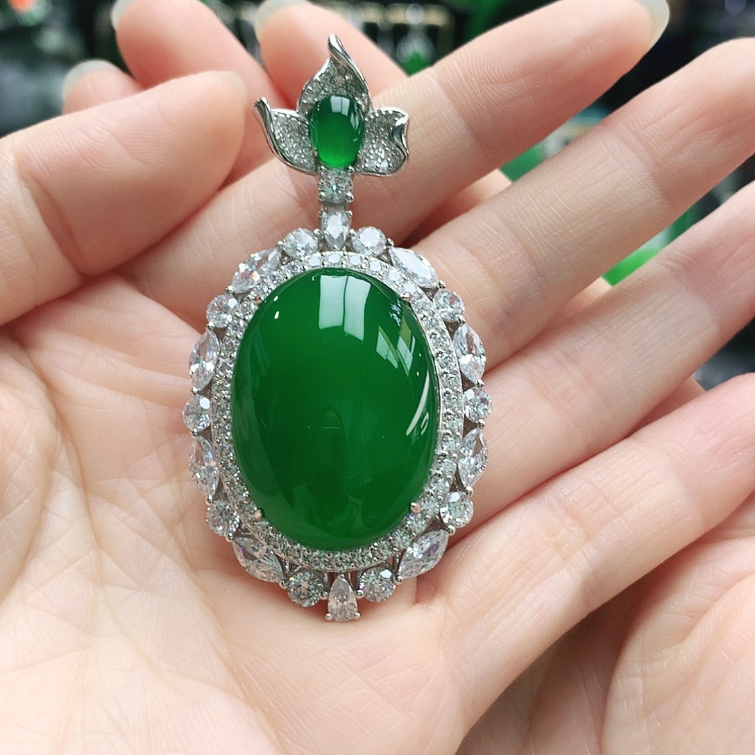 玛瑙/玉髓银S925镶嵌吊坠