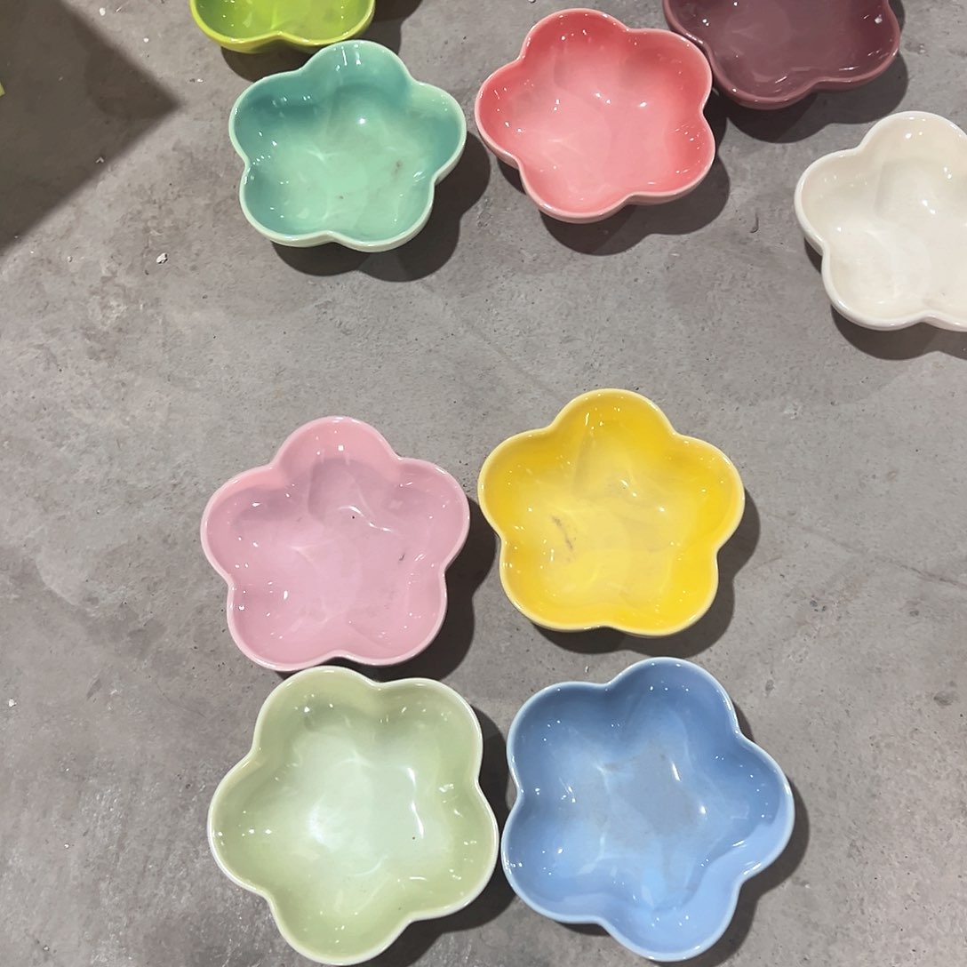 陶瓷 小梅花碗 抹茶 天蓝 马卡龙粉 黄色