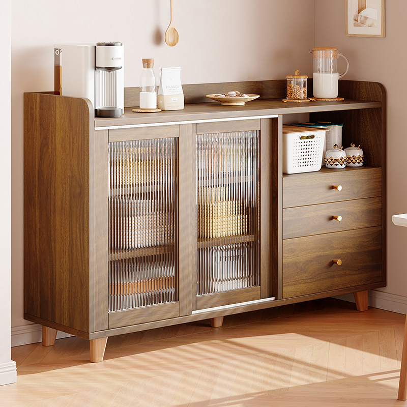 实木色餐边柜靠墙一体实木色客厅茶水柜厨房置物斗柜收纳柜子储物