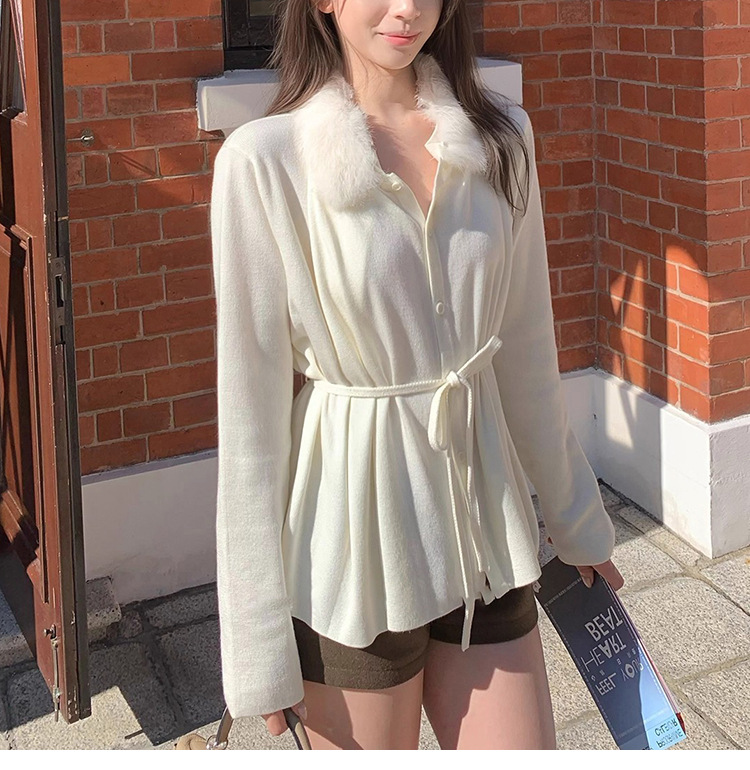 巴斯奶兔2.0版本 可拆卸真兔毛毛领开衫女柔软羊毛内搭收腰上衣女