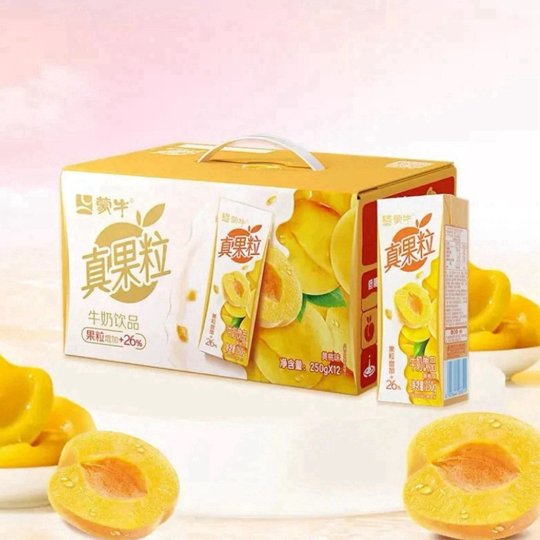 【6月生产】蒙牛真果粒黄桃味牛奶饮品250g*12包整箱饮料早餐
