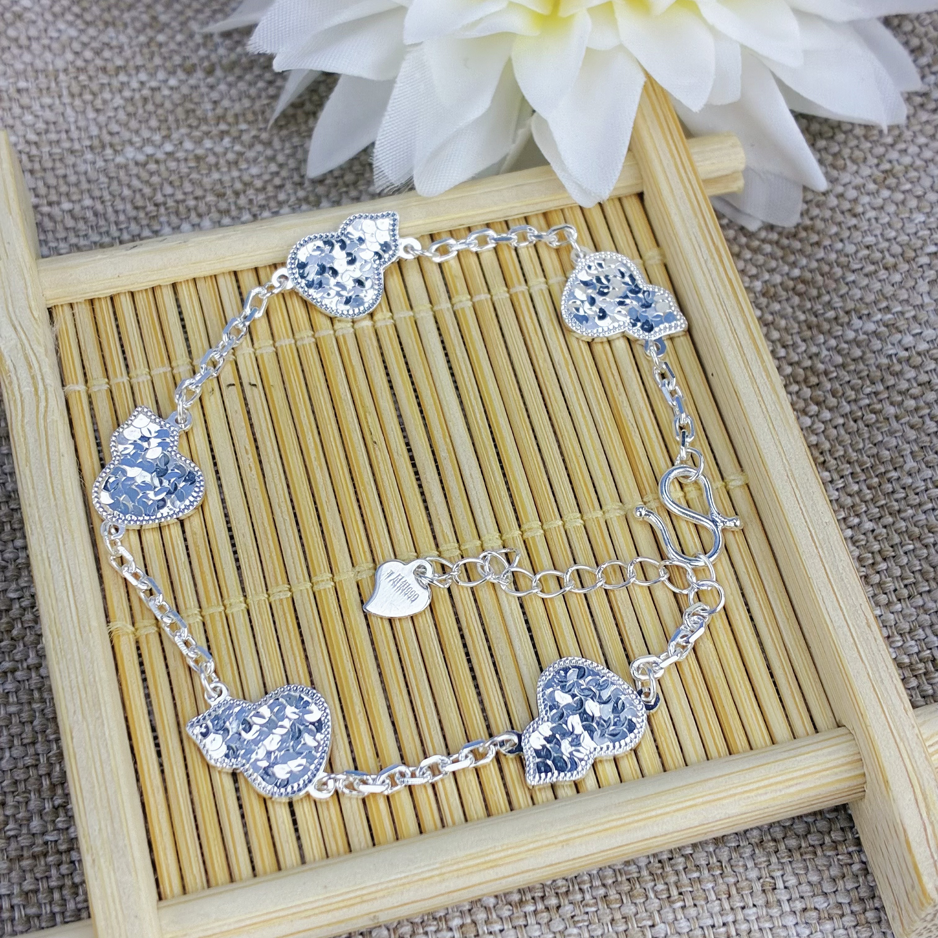 足银手链 「五福禄宝」百搭招财碎冰冰葫芦手链纯银轻奢富婆风手饰