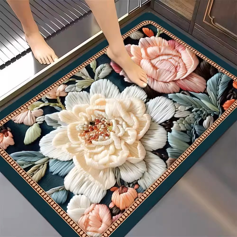 A043【60*90cm】硅藻泥入户门垫喜庆玄关厨房浴室防滑免洗地毯地垫