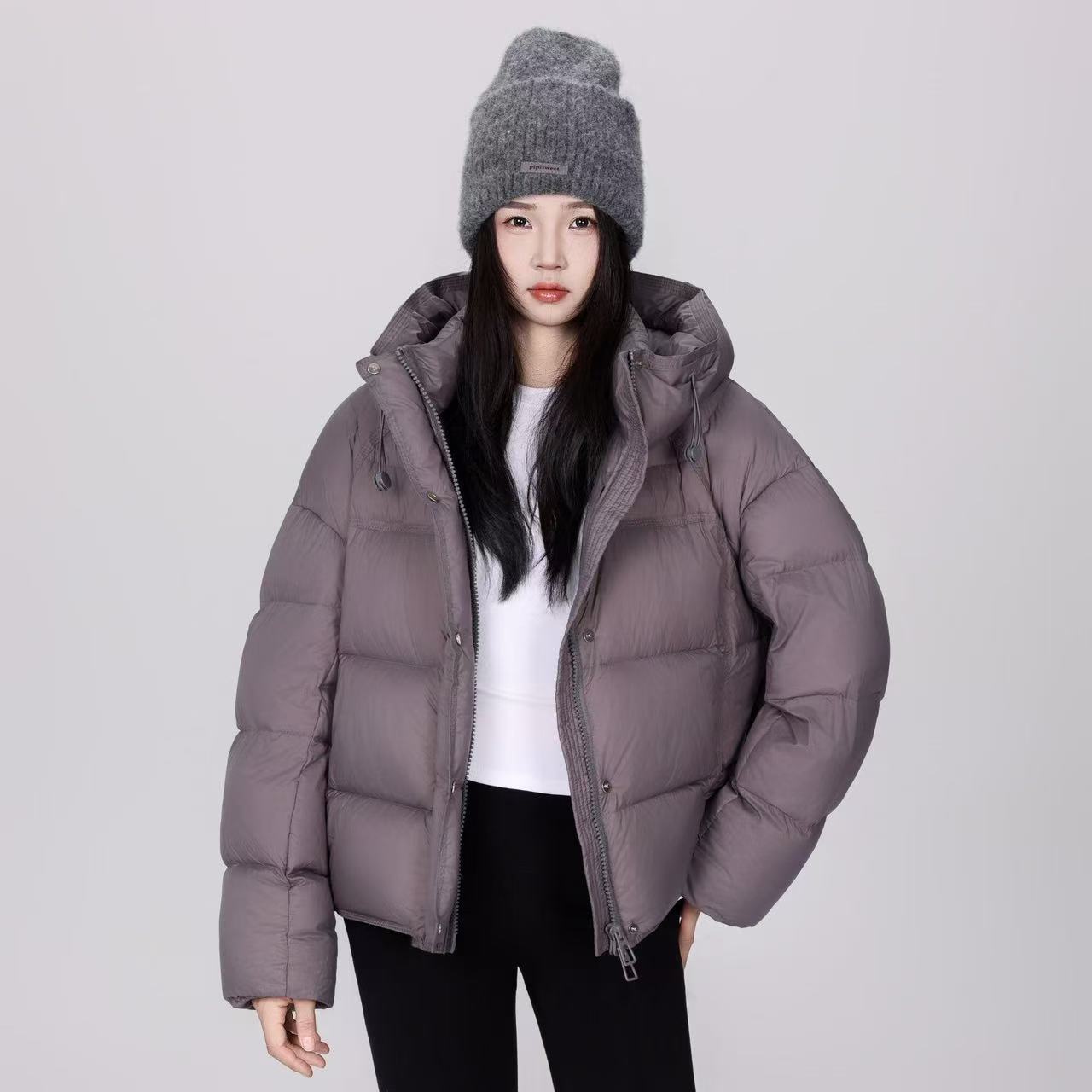 升级款加厚超软云朵泡芙连帽冬季宽松型韩版纯色立领加厚棉服