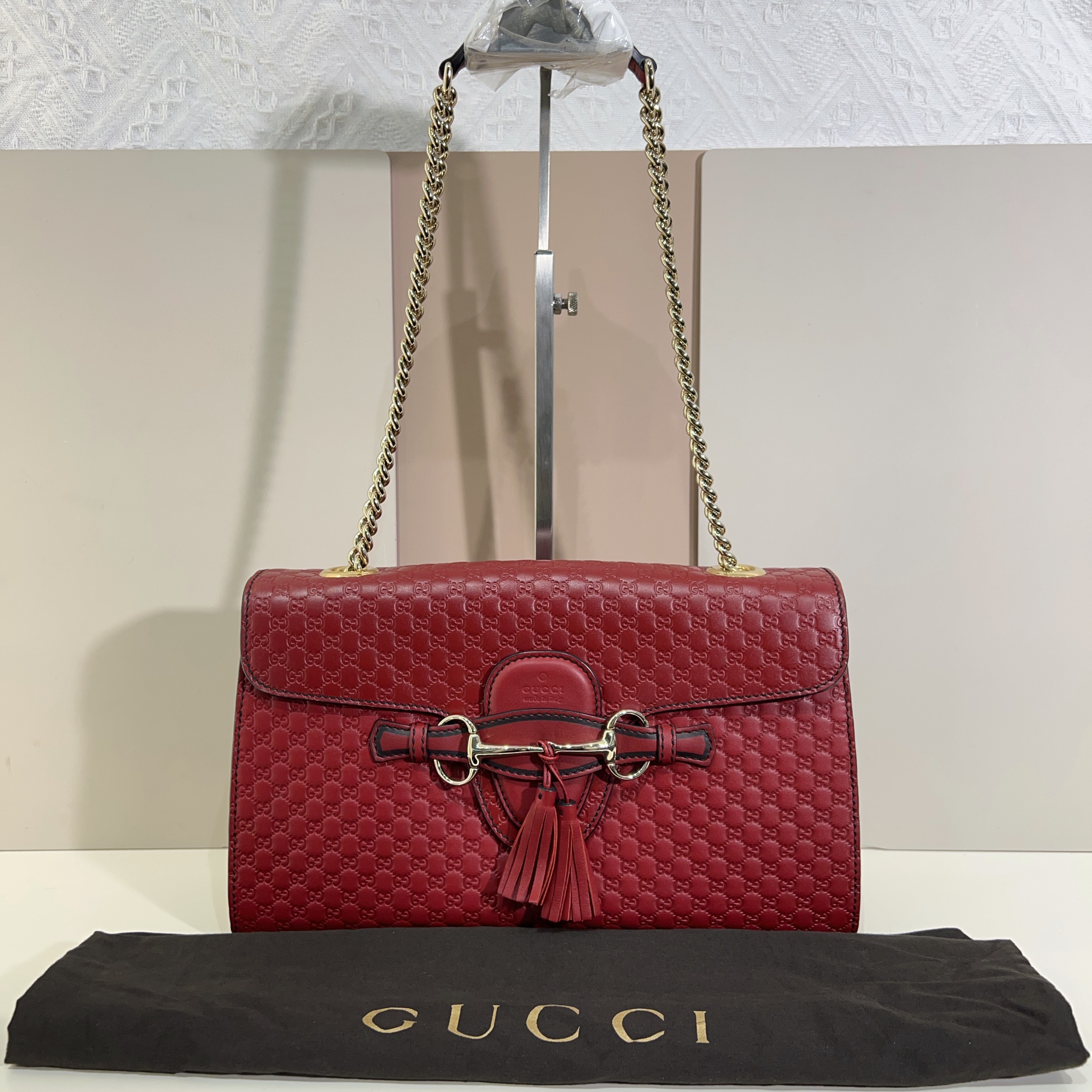 95新 GUCCI/古驰 古驰马衔扣流苏单肩包cj6045