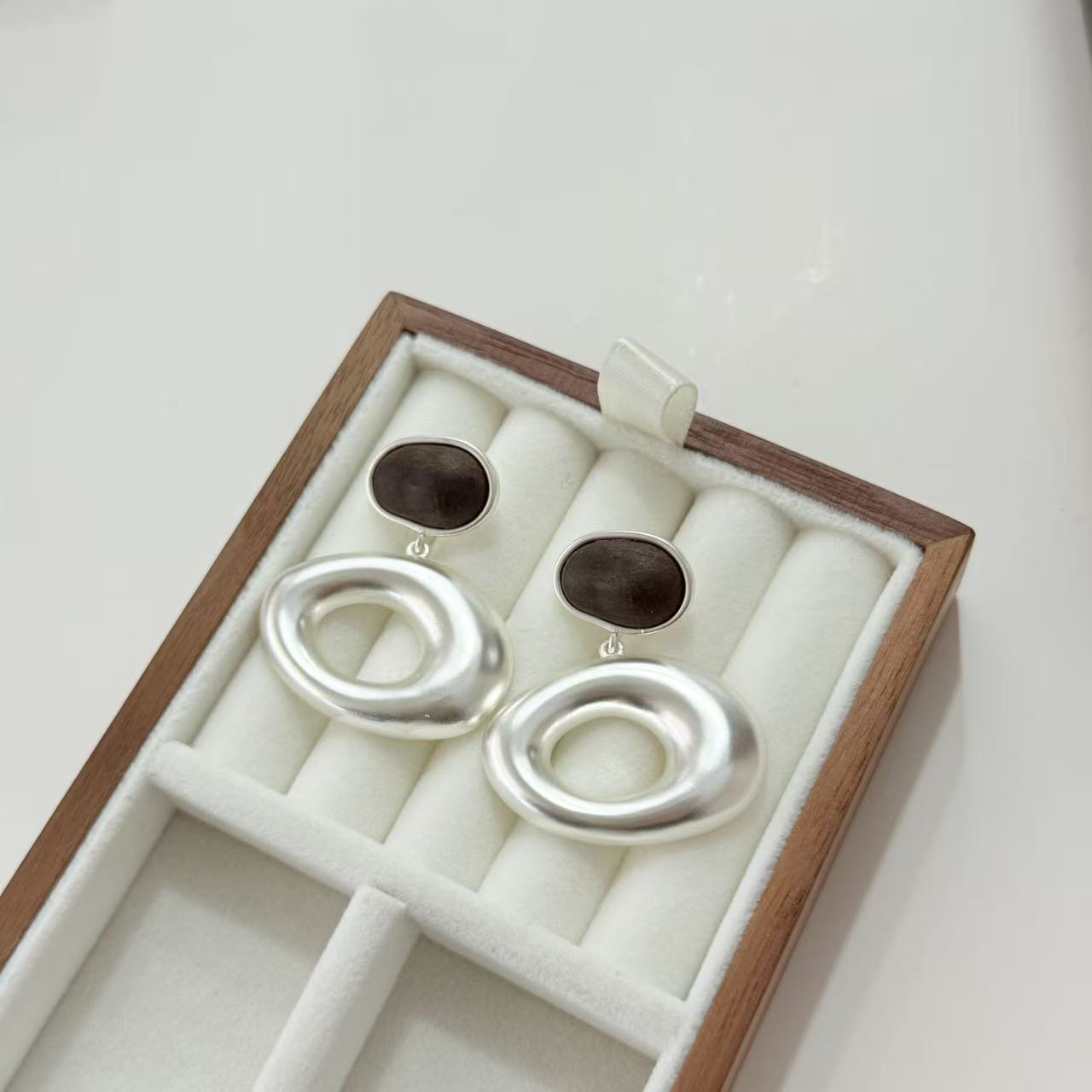 铜合金耳饰 轻奢日韩耳环银色耳饰复古韩版时尚小众E2112