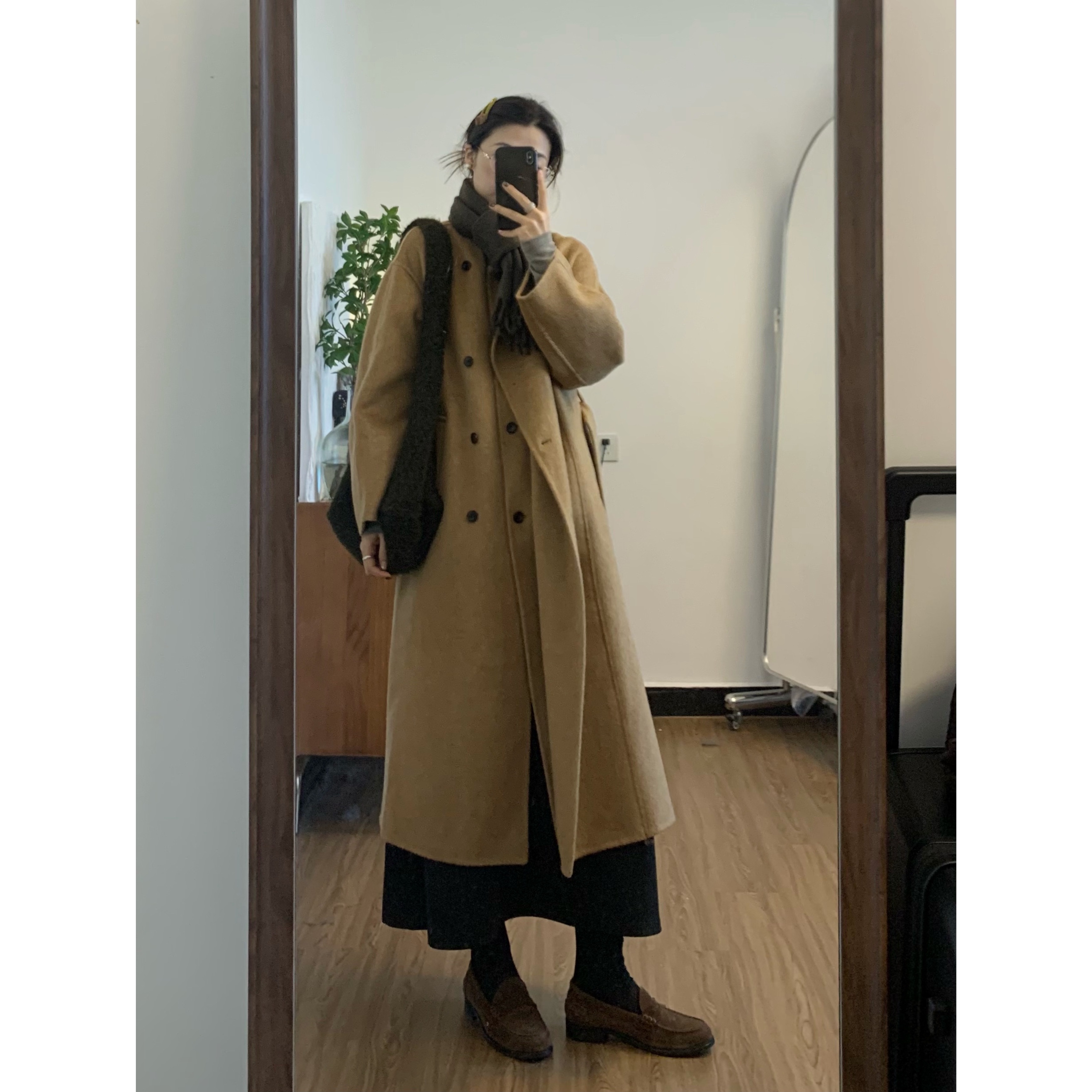 【样儿专属】25秋冬上新时尚羊驼大翻领长款羊毛大衣双面毛呢外套