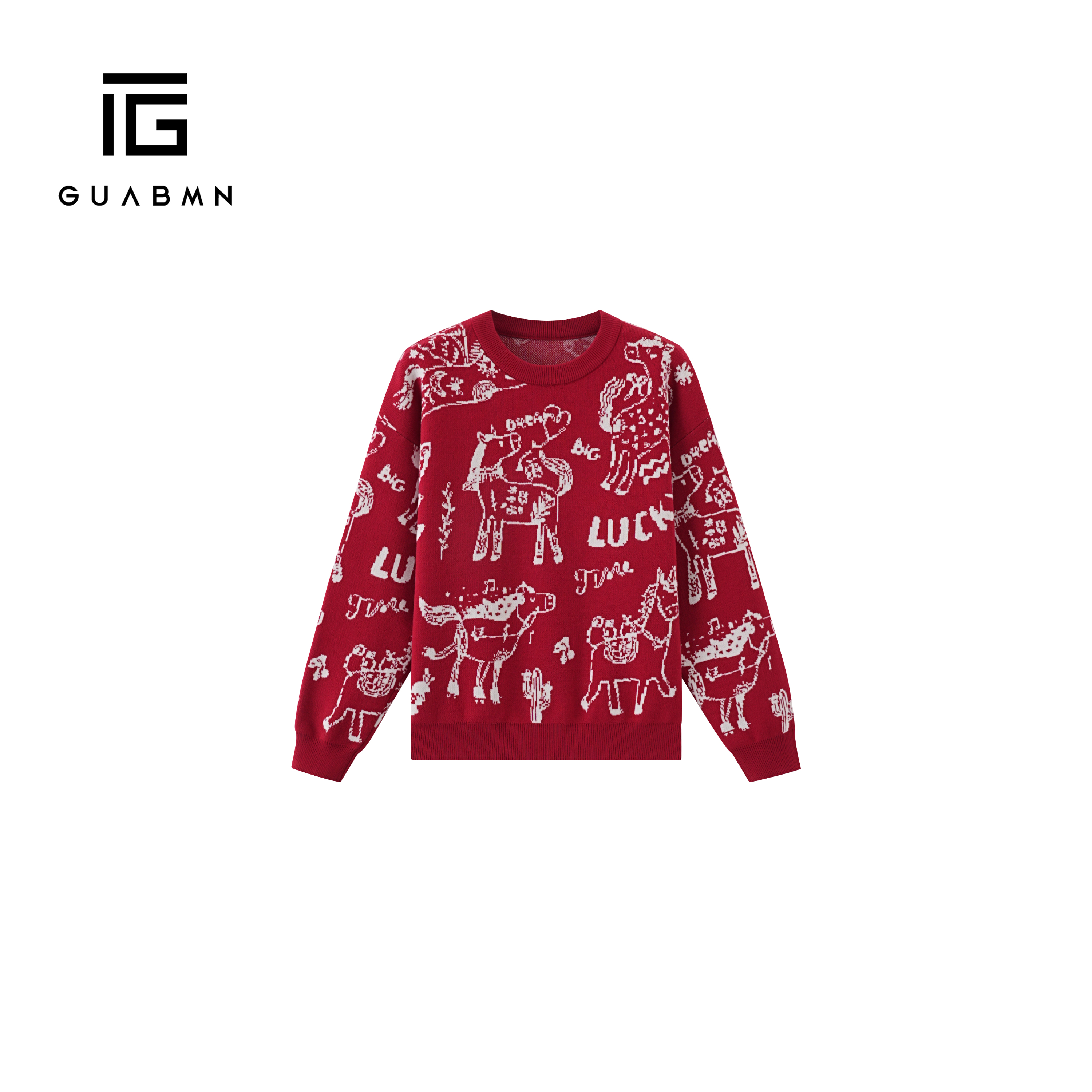 GUABMN2025冬季新款本命年马上有钱男女同款针织衫保暖毛衣220