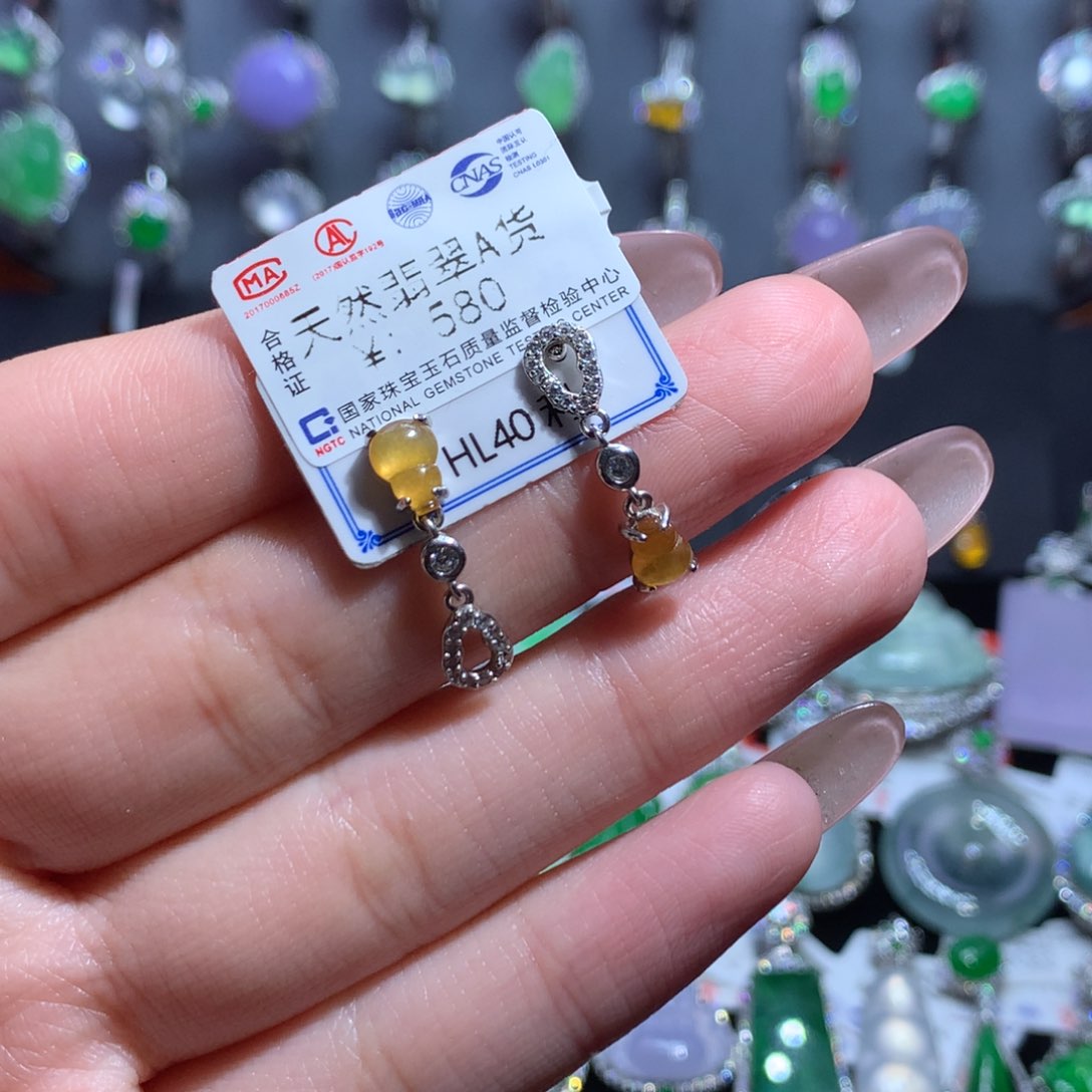 翡翠耳饰银S925镶嵌天然翡翠