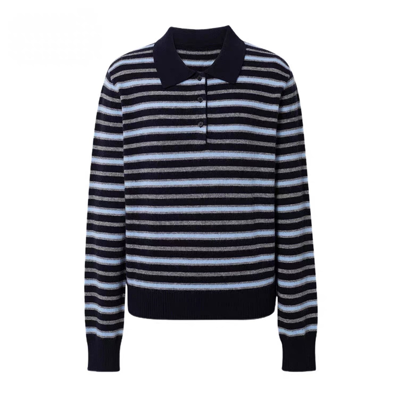 MM商场同款2025冬季新款复古条纹polo领针织衫套头毛衣女0492