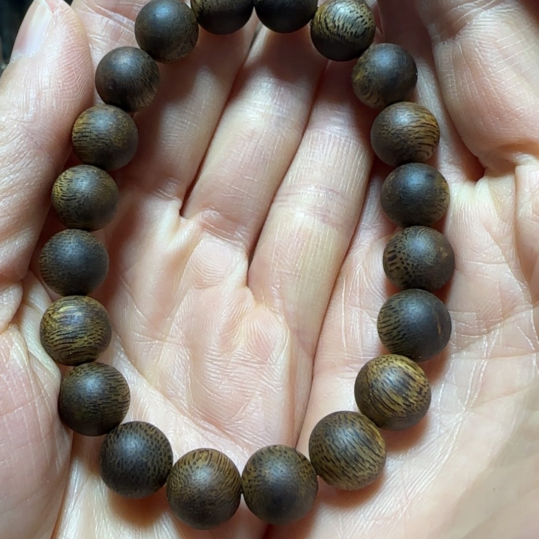 沉香手串墨*绿奇楠沉香圆珠单圈手串9克+