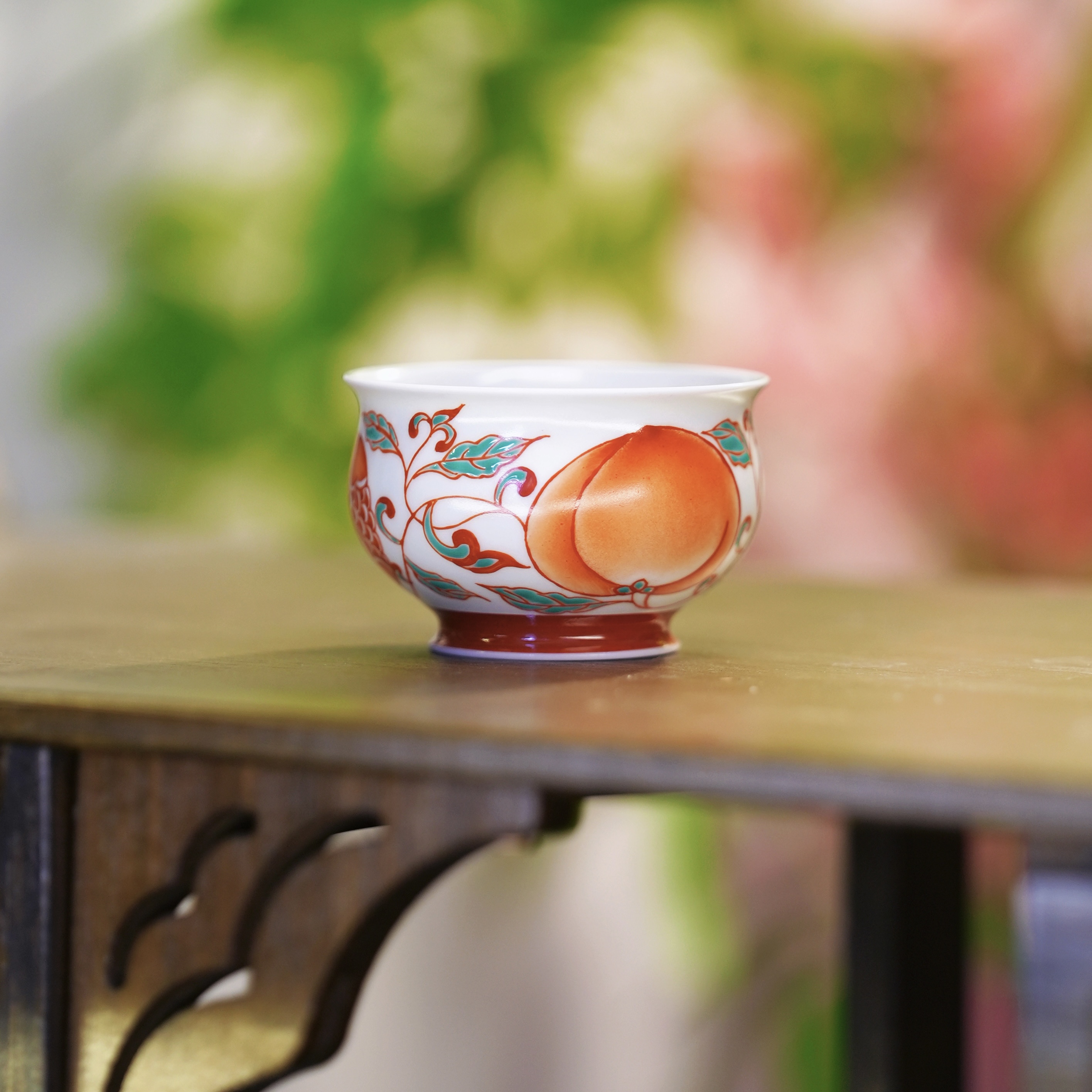 【雨溪山房】景德镇-纯手工红绿彩三多主人杯100ml