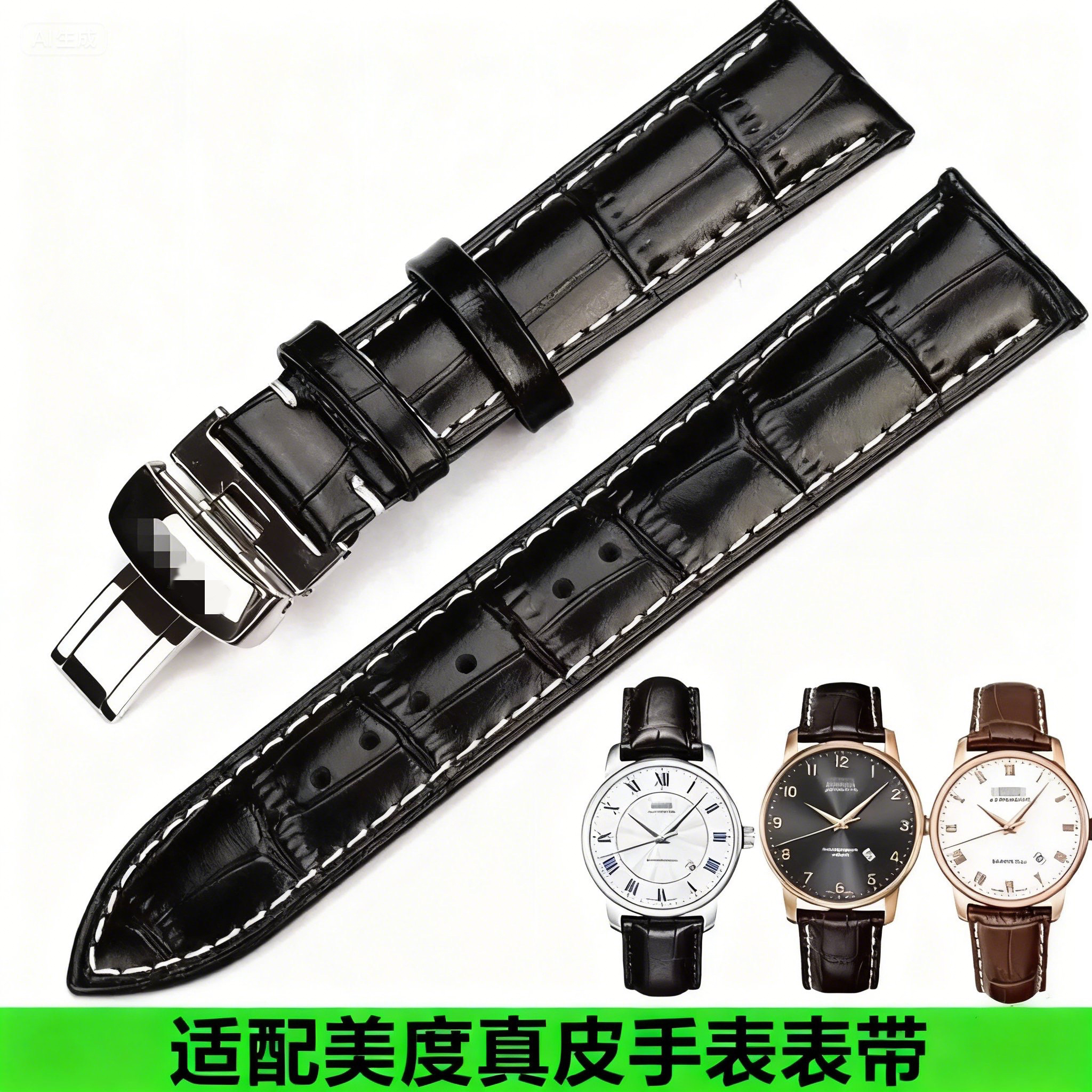 全新/适用美度表带/男女通用手表带牛皮折叠扣适配多款表型