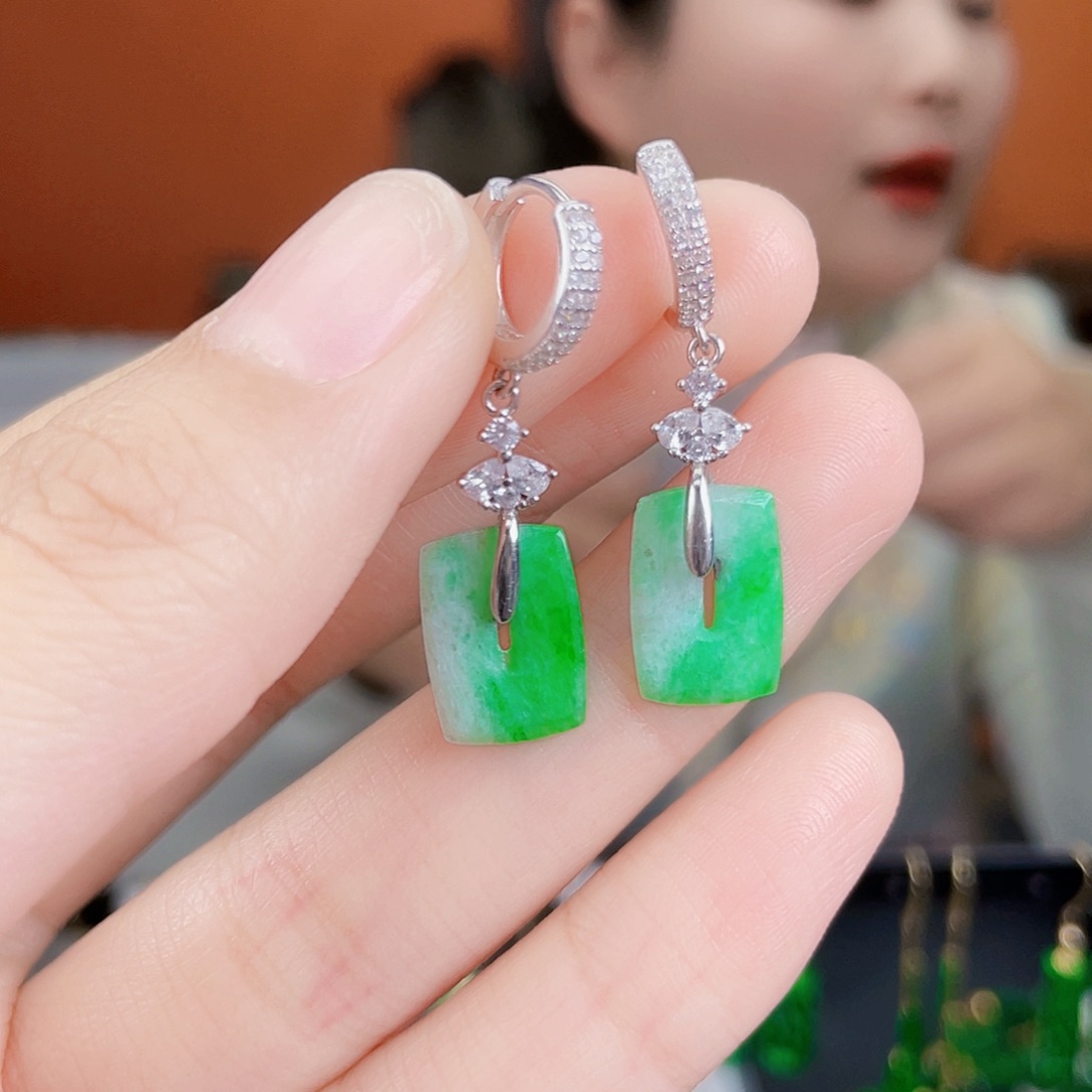 翡翠银S925镶嵌耳饰