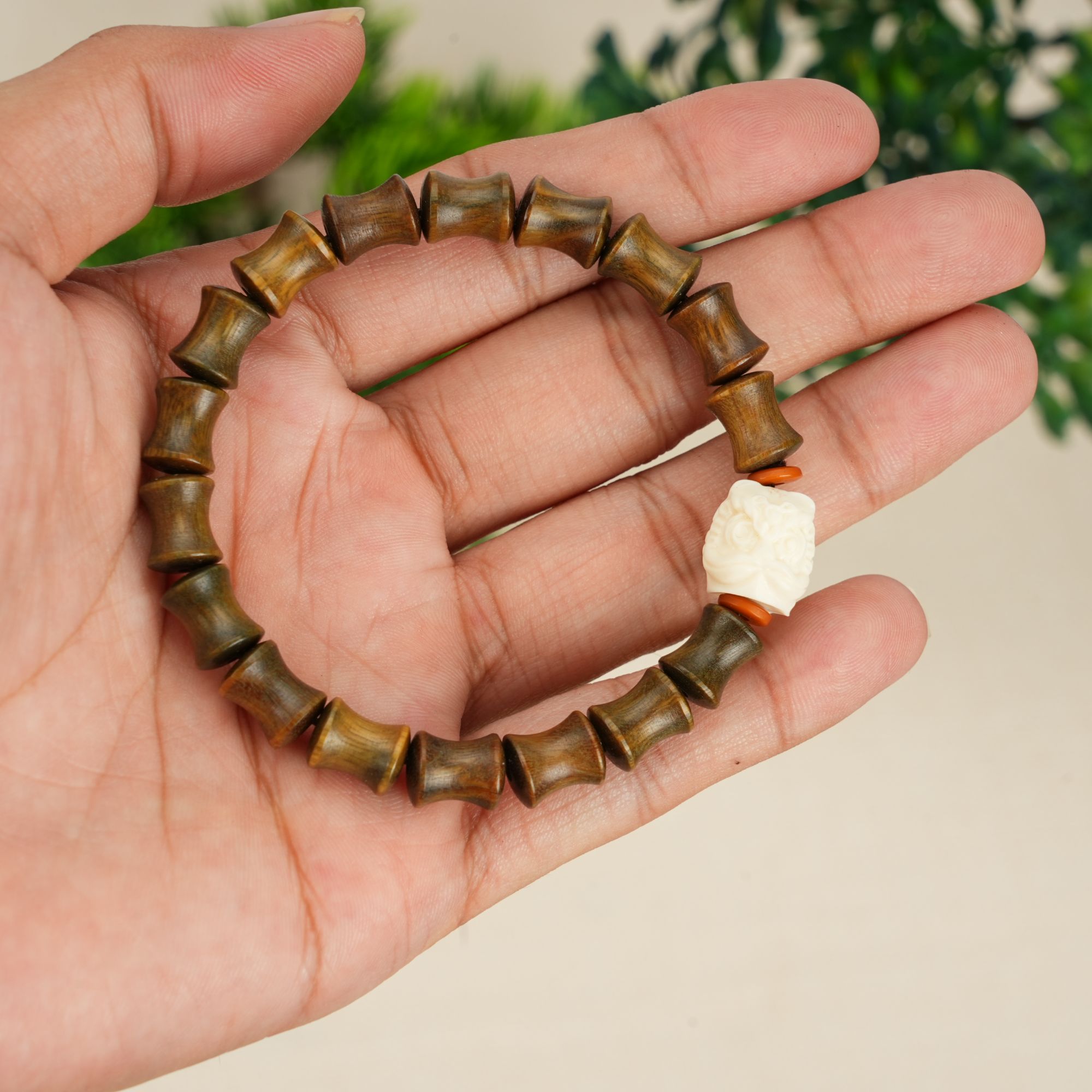 【红木甲】8*10竹节手串-绿檀-A01872