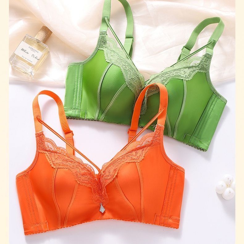 9901#加厚5厘米小胸聚拢显大法式轻奢缎面无钢圈调整型内衣