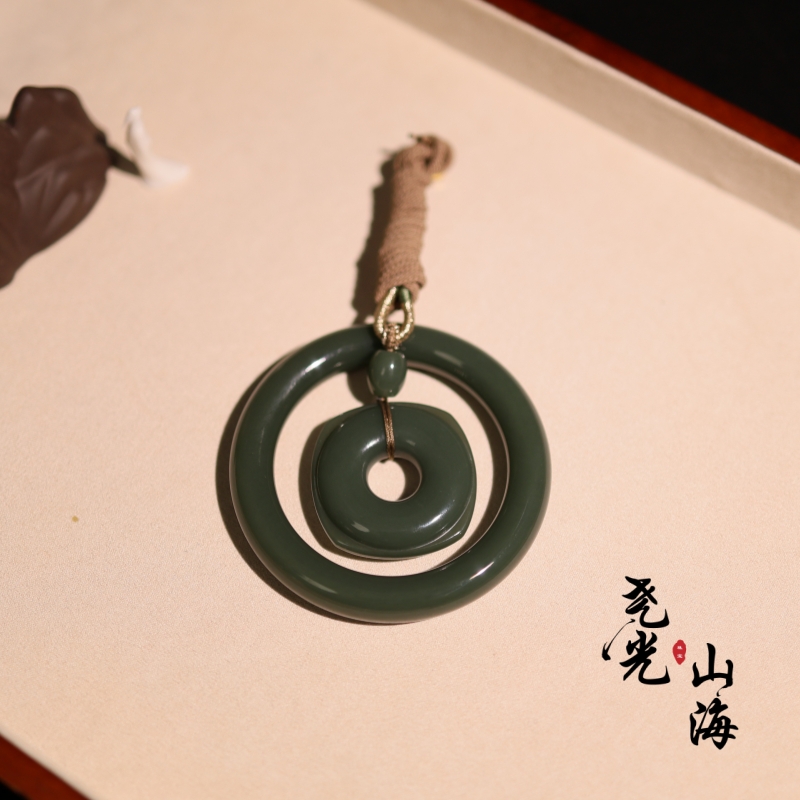 景珞丨新疆天然和田玉沙枣青圆条镯子内圆外方套组*孤品*56.2*11+