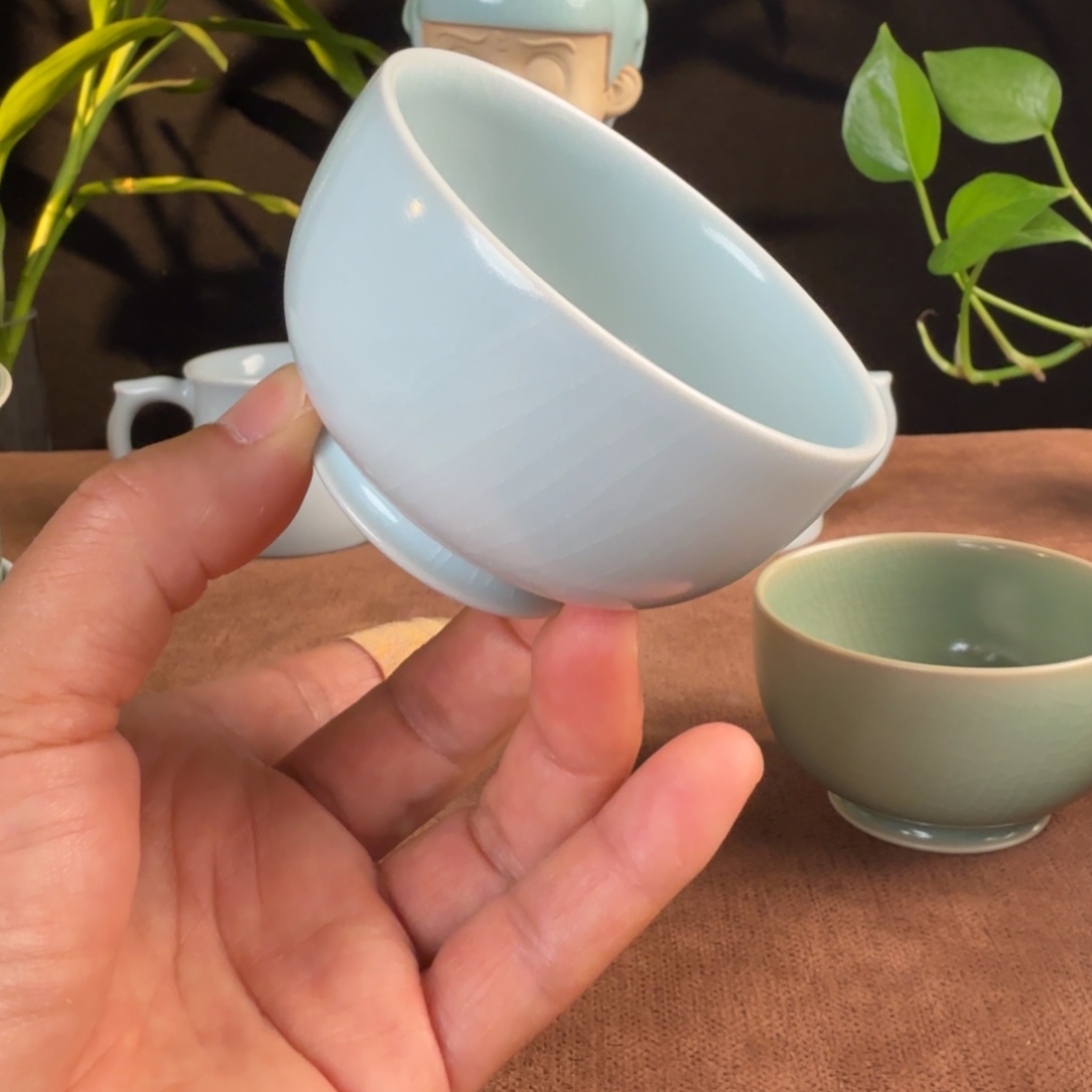 陶摆件汝瓷月白罗汉杯
