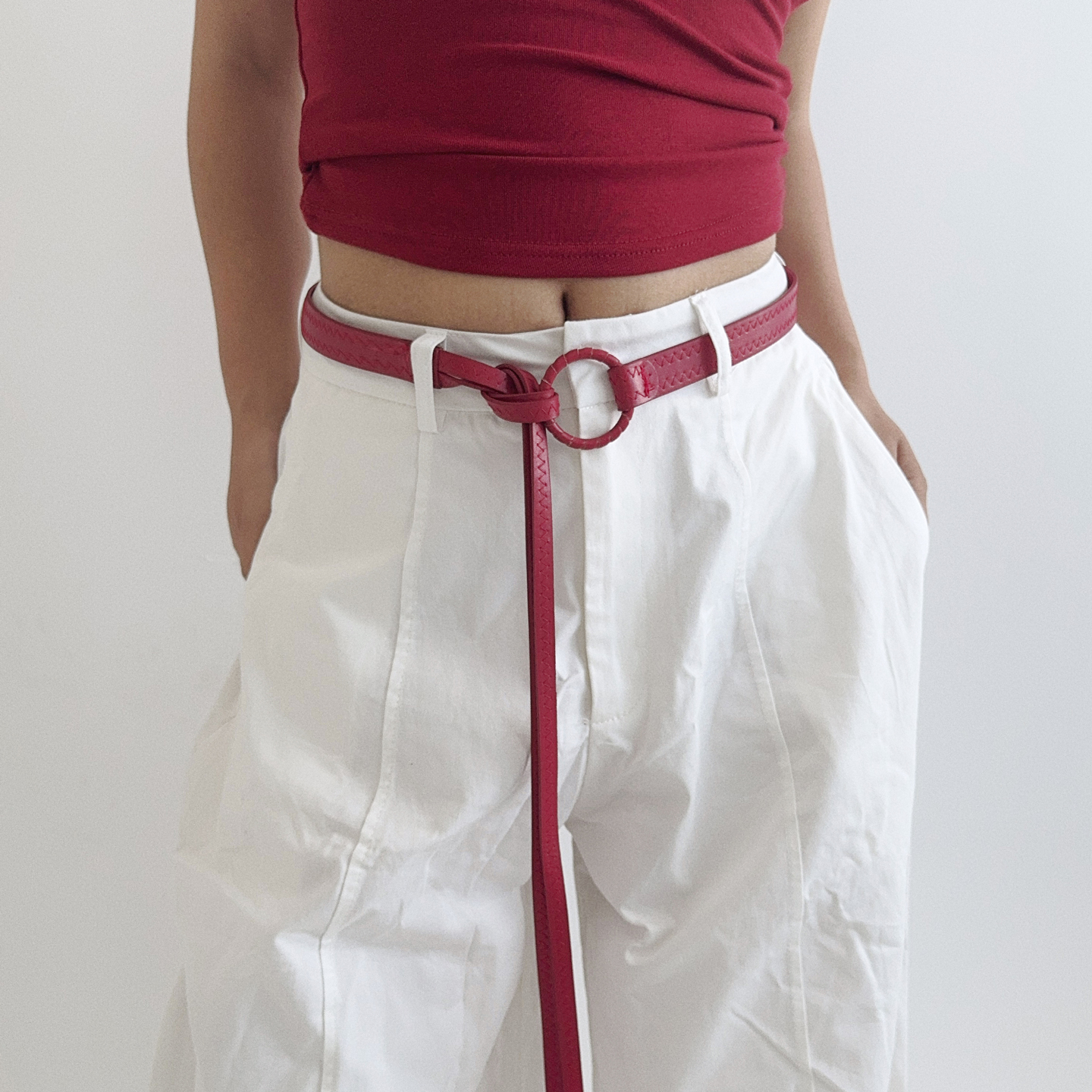 红色美式复古千禧辣妹压线纹路腰带简约高级感休闲百搭y2k皮带女