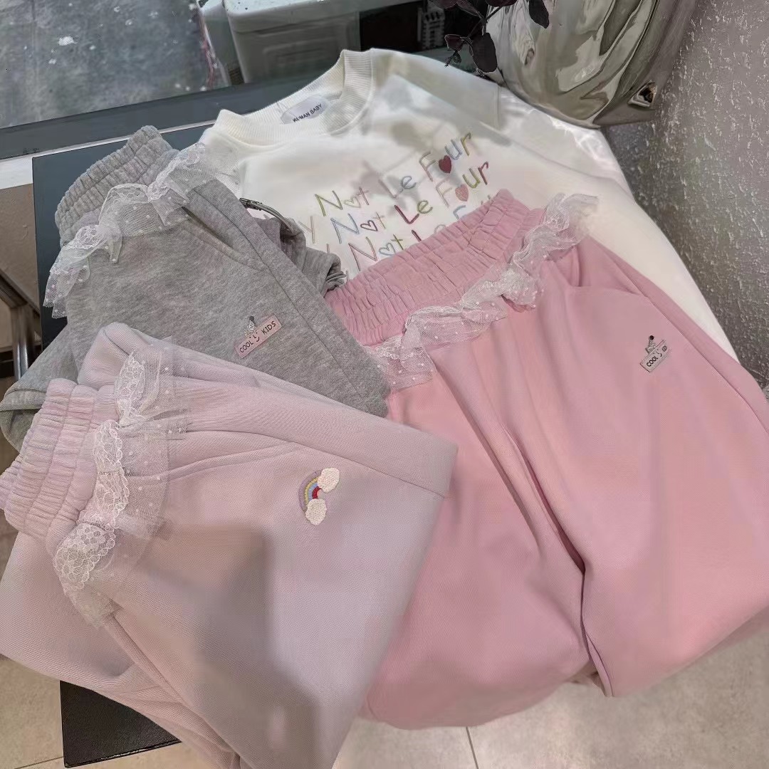 H182花边立体彩虹直筒裤84814