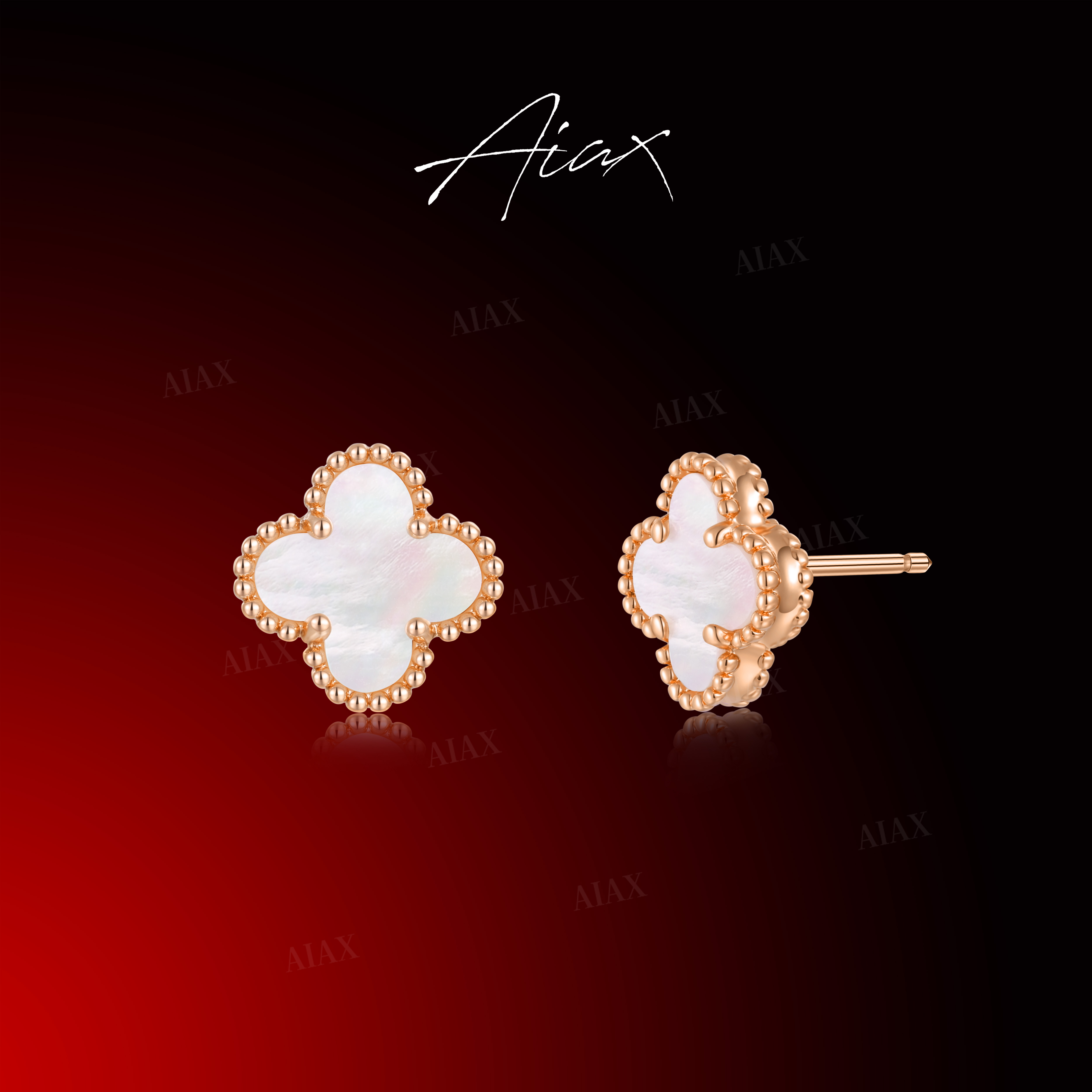 AIAX 镀K金 气质时尚感精致经典小号四叶蛇年红色耳环TSL1491