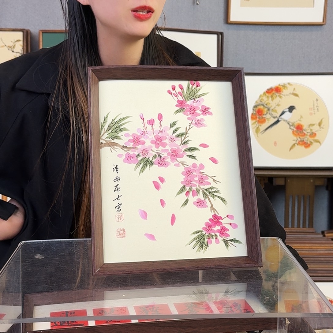 国画纯手绘，纯手写带框尺寸：23×29厘米