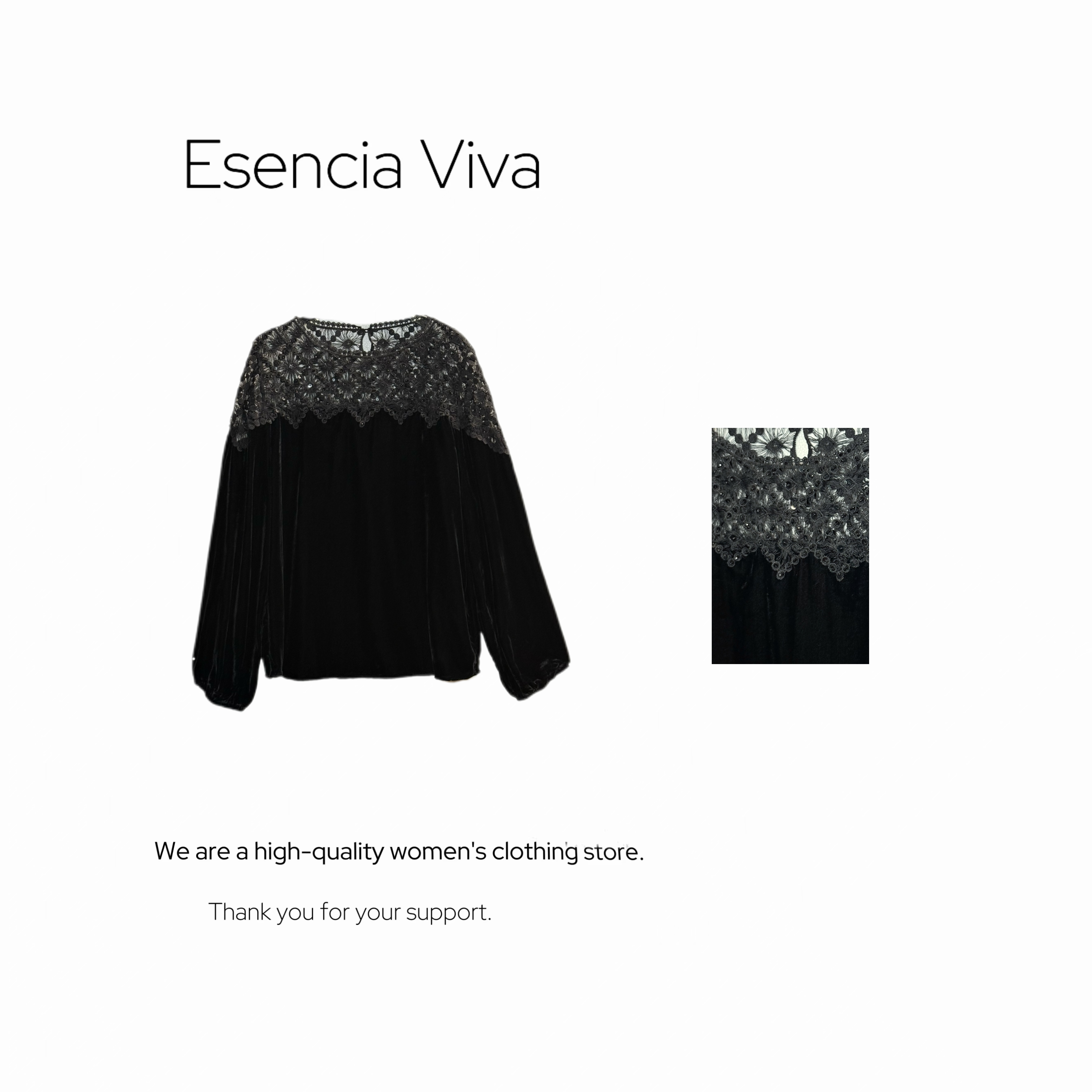 EV.【蕾蕾晚色】桑蚕丝绒镂空拼接气质长袖上衣EV25QS145