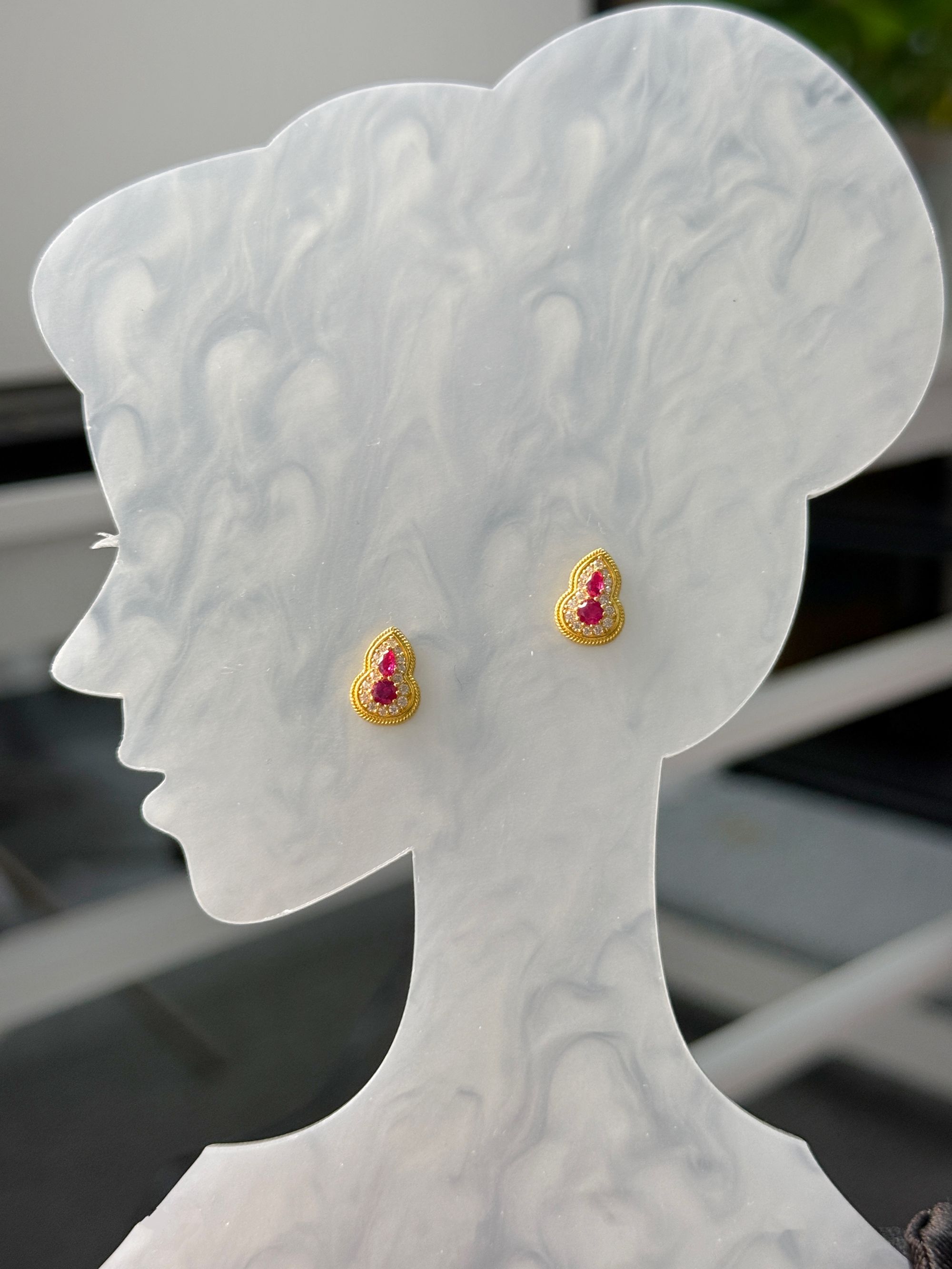 福禄耳钉足金999黄金耳钉@ES163