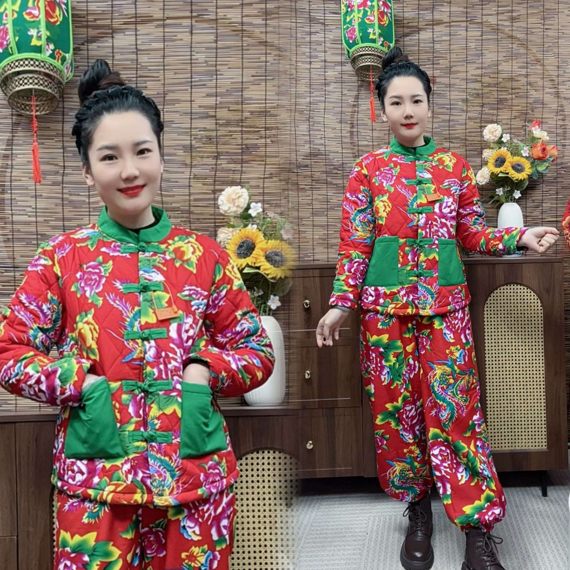 东北大花加绒保暖服装广场舞村姑二人转姐妹演出服装秧歌搞笑舞蹈