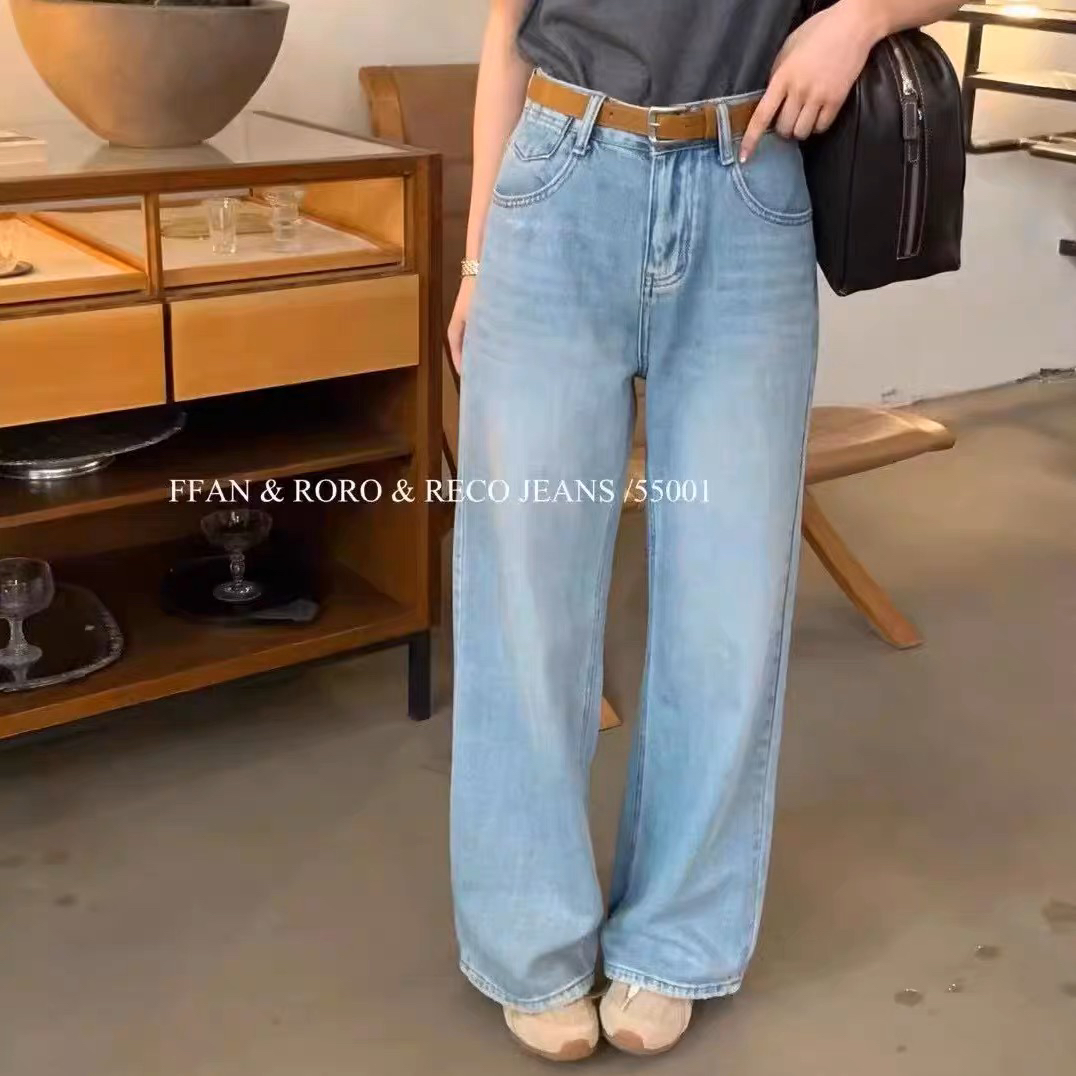 窄版阔腿牛仔裤女春季2025新款高腰垂感直筒拖地裤
