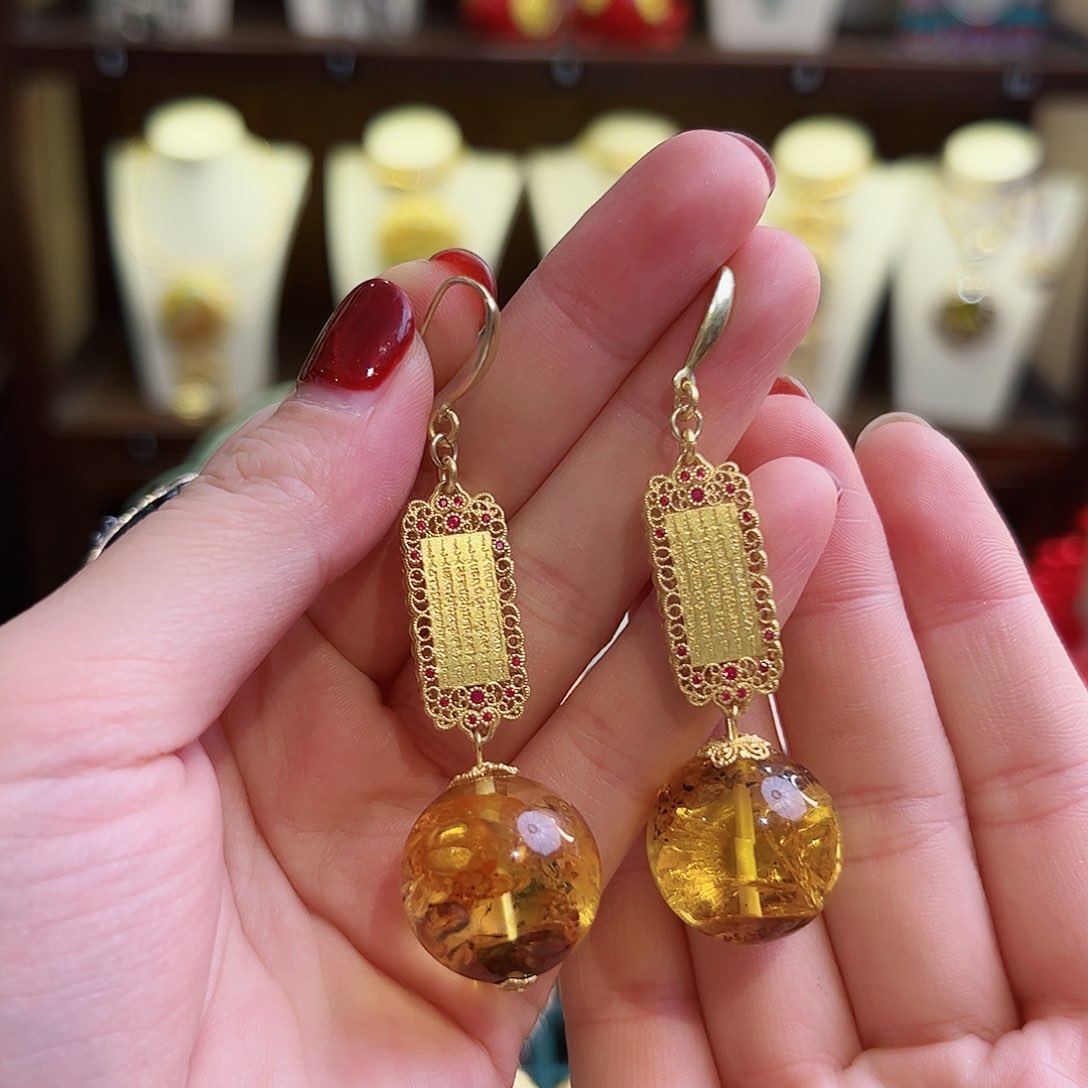 琥珀耳饰未镶嵌耳环