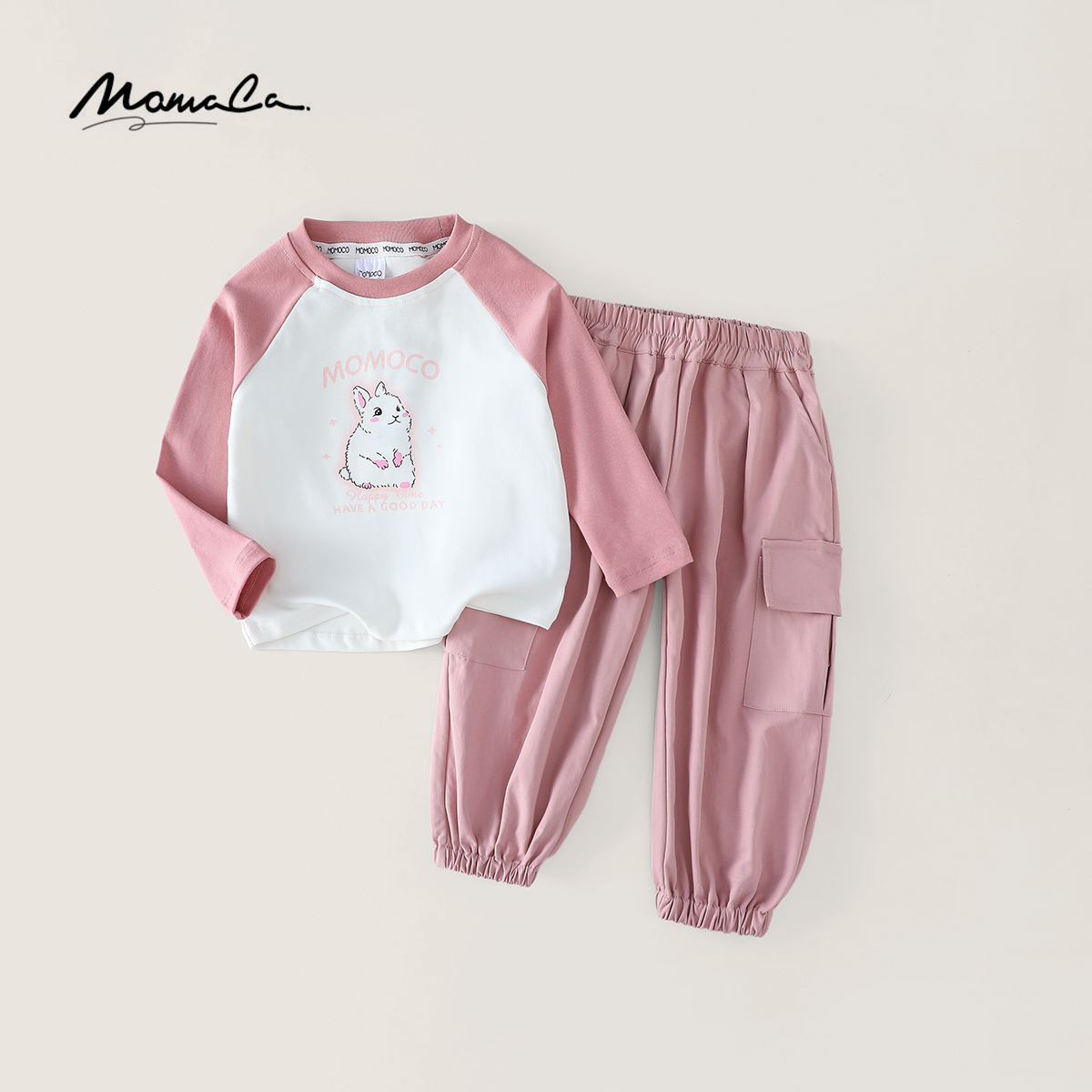 MOMOCO秋季女童休闲卡通兔子工装风上下套装两件套77730578010
