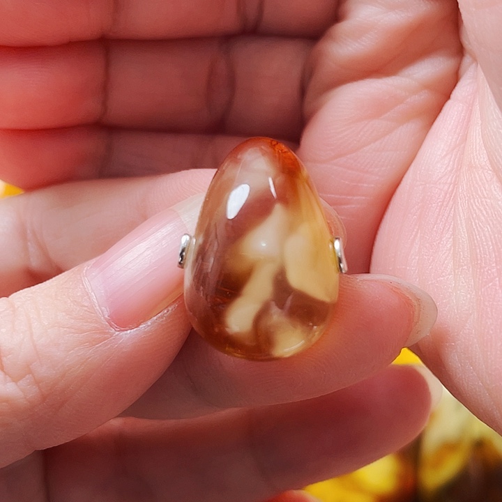 琥珀戒指银S925镶嵌戒指