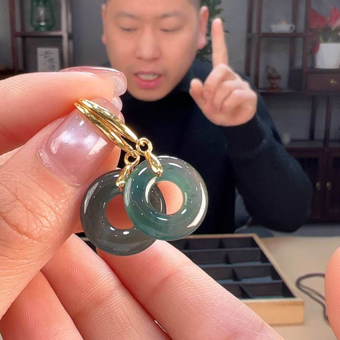翡翠耳饰银S925镶嵌耳环60