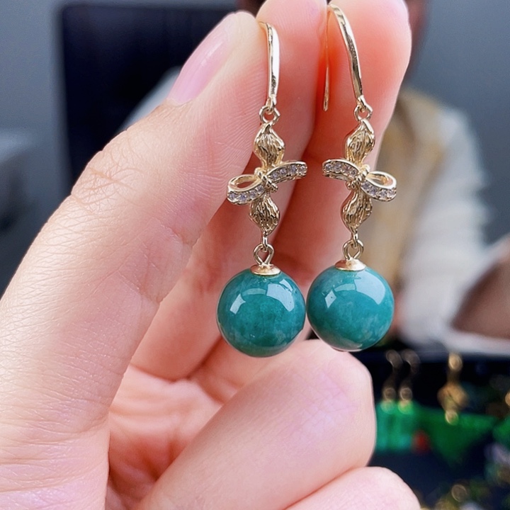 翡翠耳饰银S925镶嵌饰品