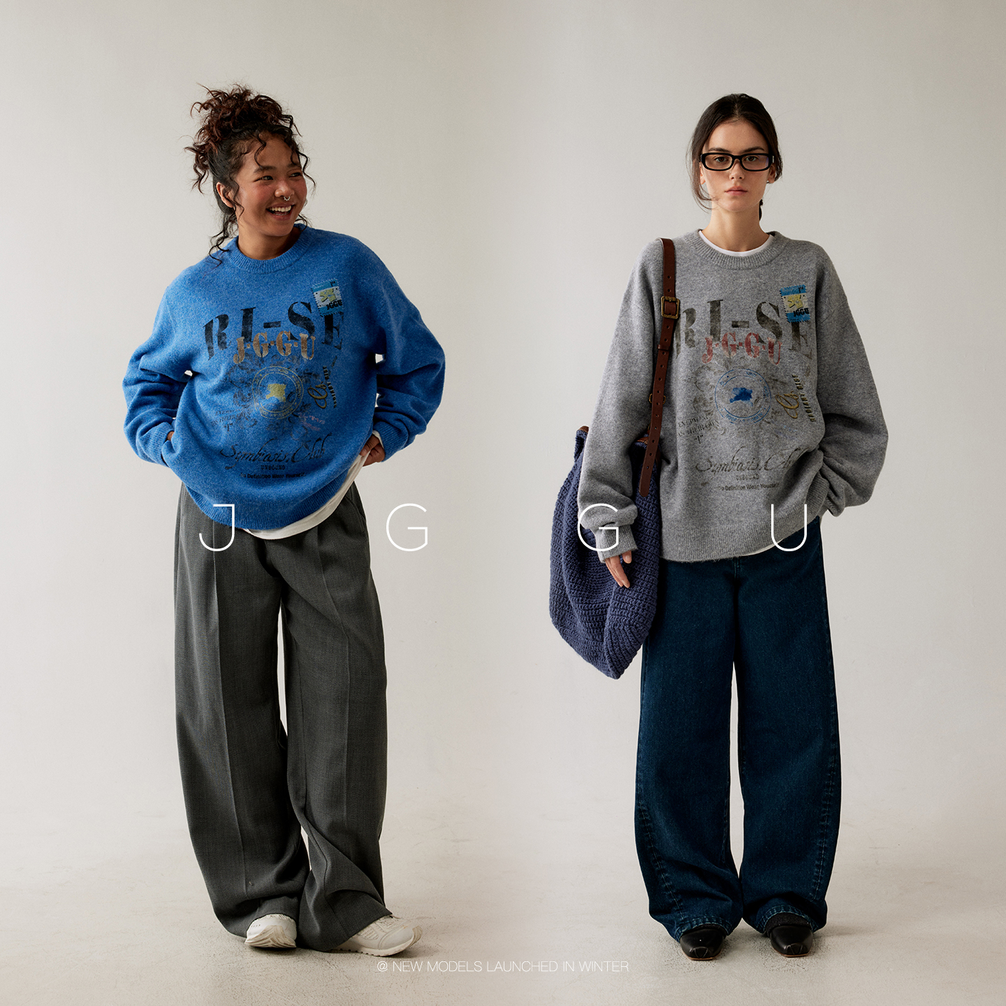 JGGU晶咕黑标【加州旧街】拉毛工艺美式印花绵羊毛毛衣JG11250277