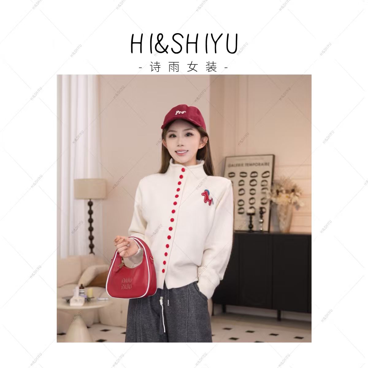 HISHIYU【马到成功】卡通刺绣半高领针织开衫气质时尚毛衣ins秋冬