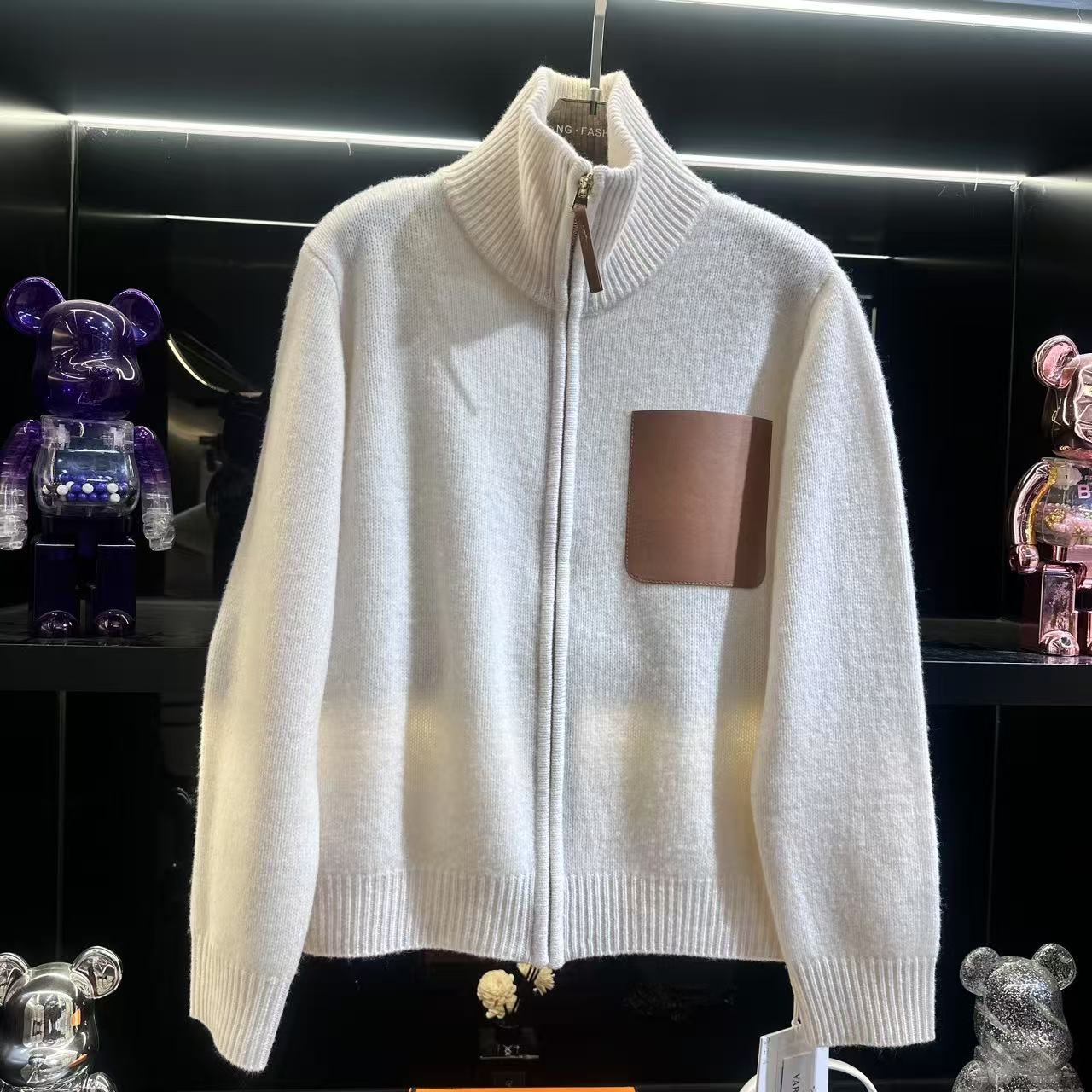 【DAXIU轻奢】秋冬纯色明星同款皮口袋百搭针织衫-9195-1