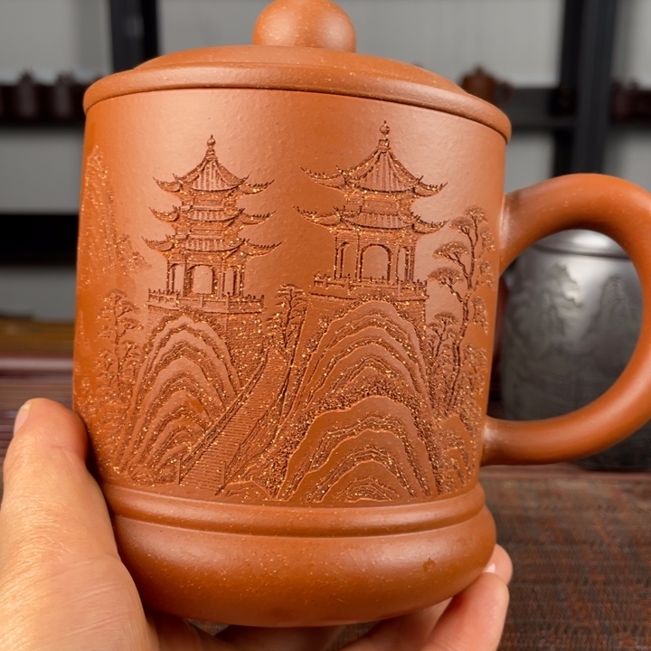 紫砂茶杯宜兴原矿紫砂盖杯微瑕
