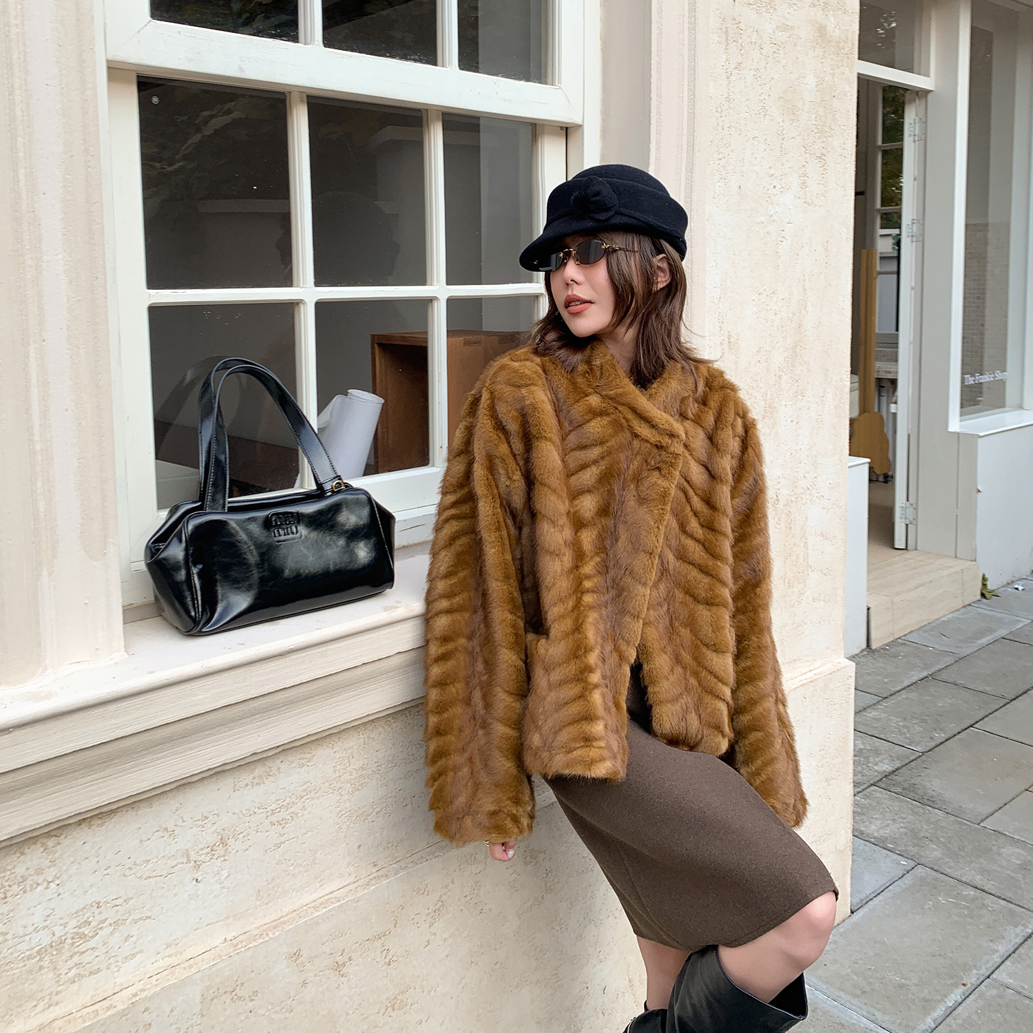 人造皮草 韩系小个子短外套环保仿皮草保暖气质冬季加厚毛毛夹克