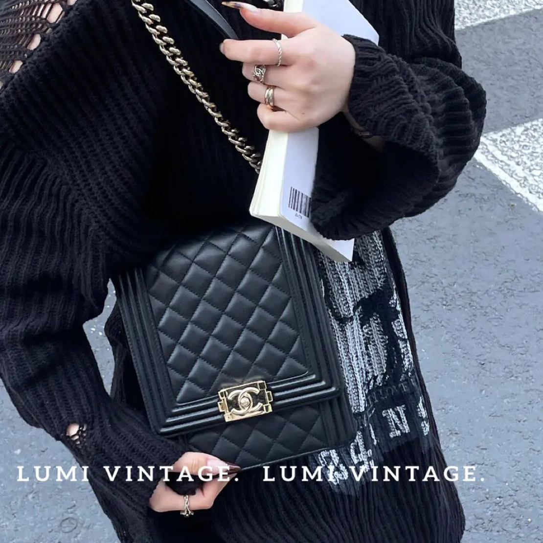 95新 Chanel/香奈儿 黑金竖版leboy单肩包46057255