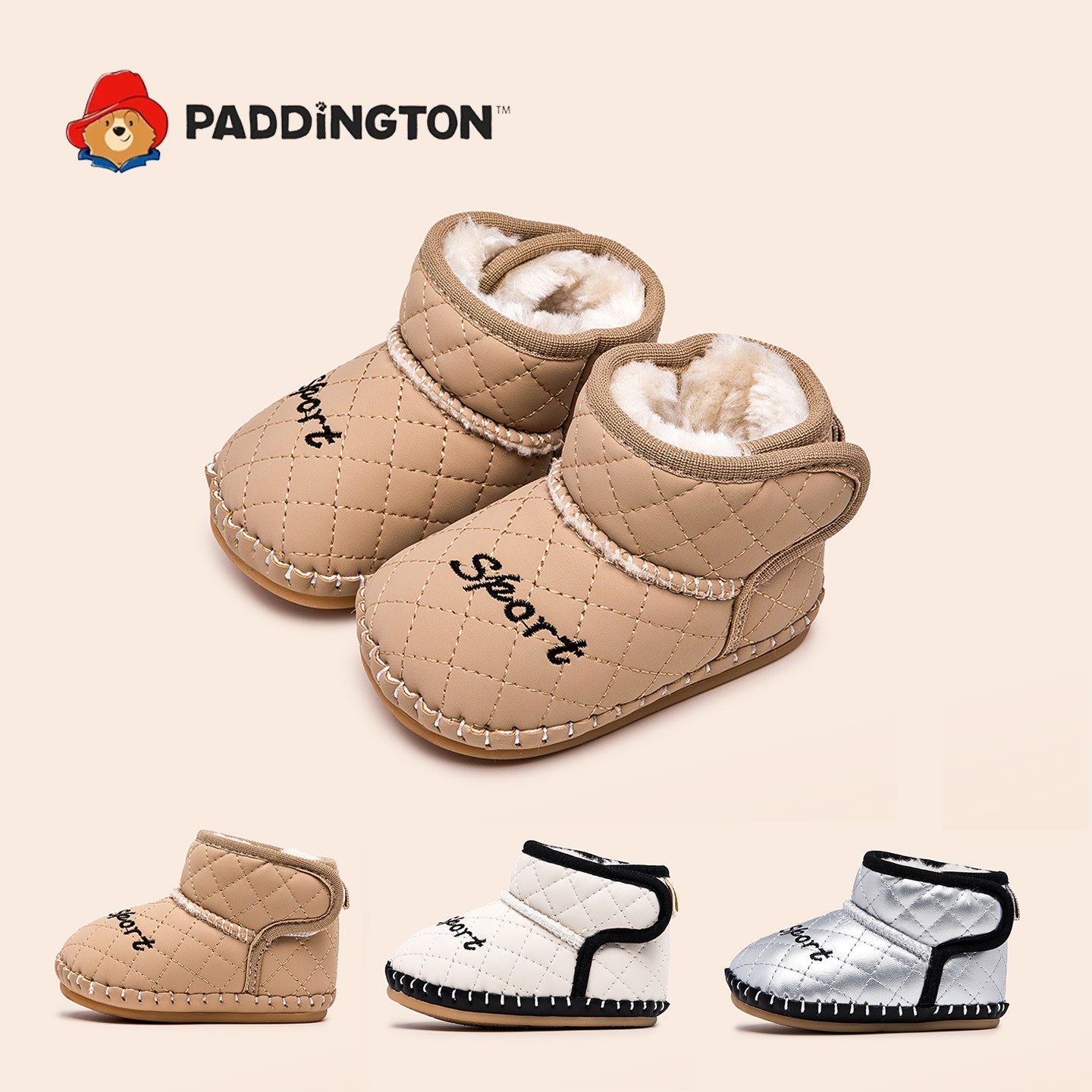 帕丁顿熊2025冬季婴儿棉鞋保暖3-12个月男女宝宝鞋加绒软底雪地靴