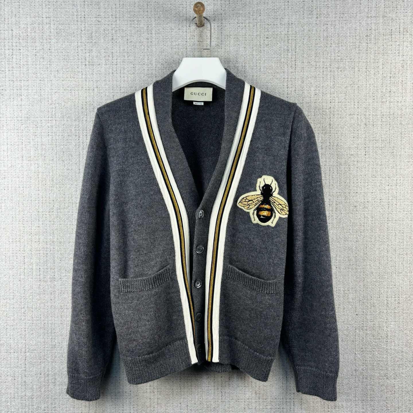 未使用 GUCCI/古驰 蜜蜂贴花丝带羊毛毛衣/尺码S/99新/编号9857