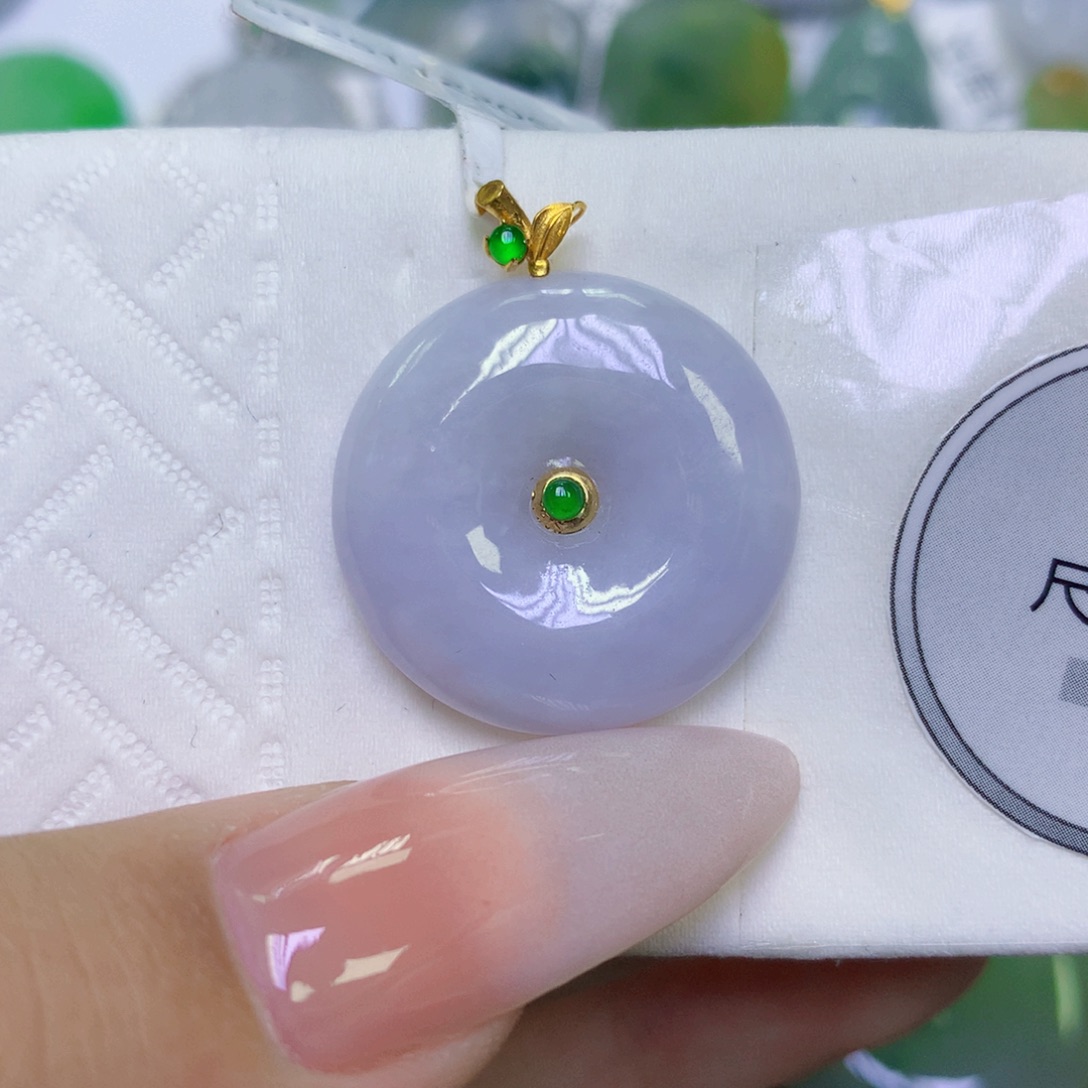 翡翠18K金镶嵌颈饰天然缅甸翡翠a货百元以上9元证书费自理