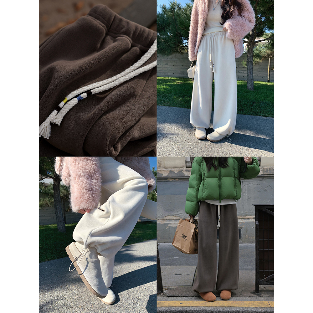 张贝贝ibell双面糯米绒撞色抽绳加厚保暖垂感宽松显瘦束脚阔腿裤