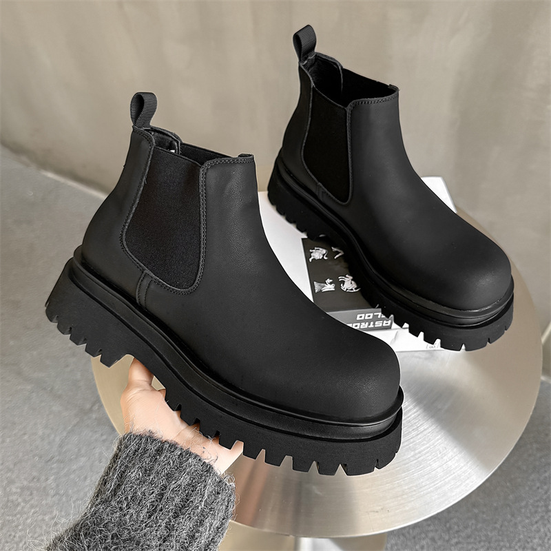 2025新款马丁靴厚底时尚百搭一脚蹬短靴复古切尔西靴男靴增高款式