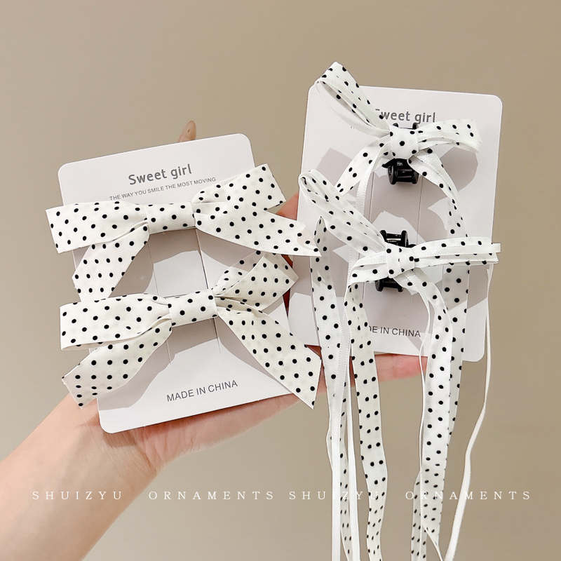 芭蕾风蝴蝶结波点飘带抓夹女2025新款发夹侧边碎发小夹子头饰发卡